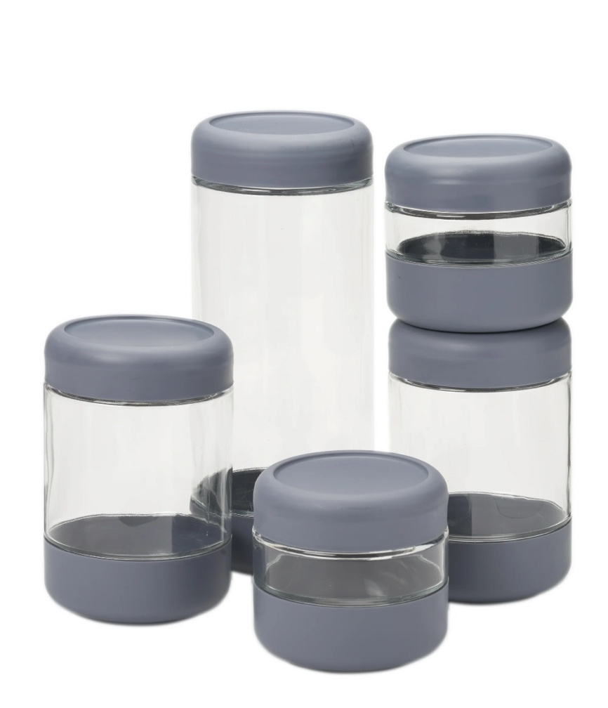 Anchor Hocking Pantry 6-Piece Set of Revolution Storage Jars Various Sizes LidsAnchor