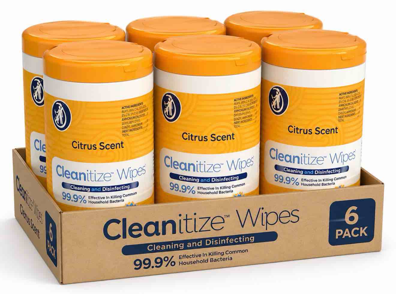 Case of 6 Cleanitize Wipes Citrus Scent 75 Count Canister 