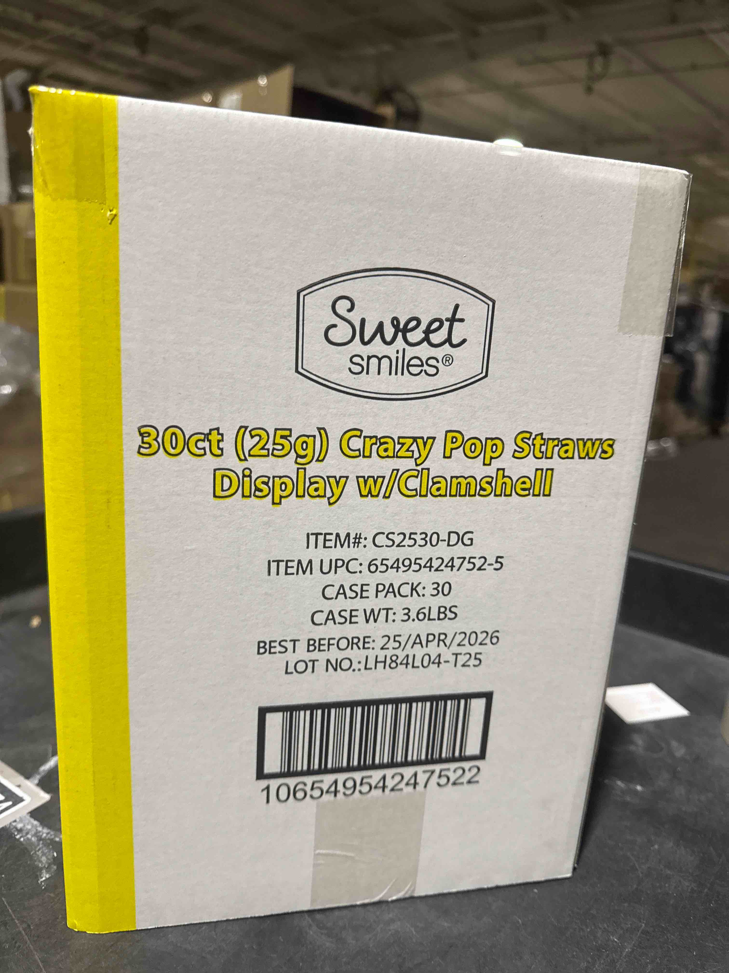 Condition photo showing New/Like New for sweet smiles 30 count crazy pop straws display with clamshell