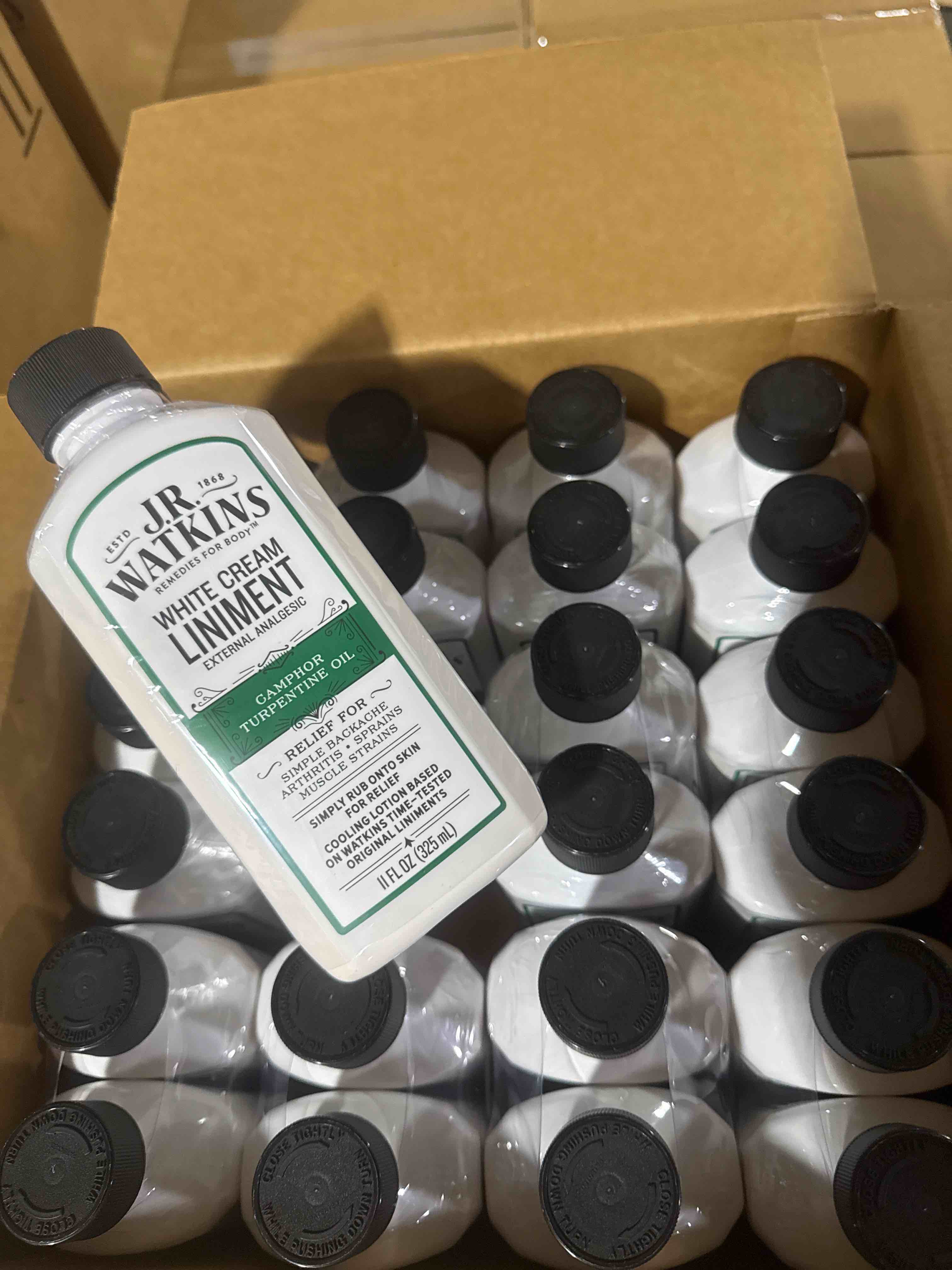 Condition photo showing New/Like New for case of 24 jr watkins white cream liniment 11oz 