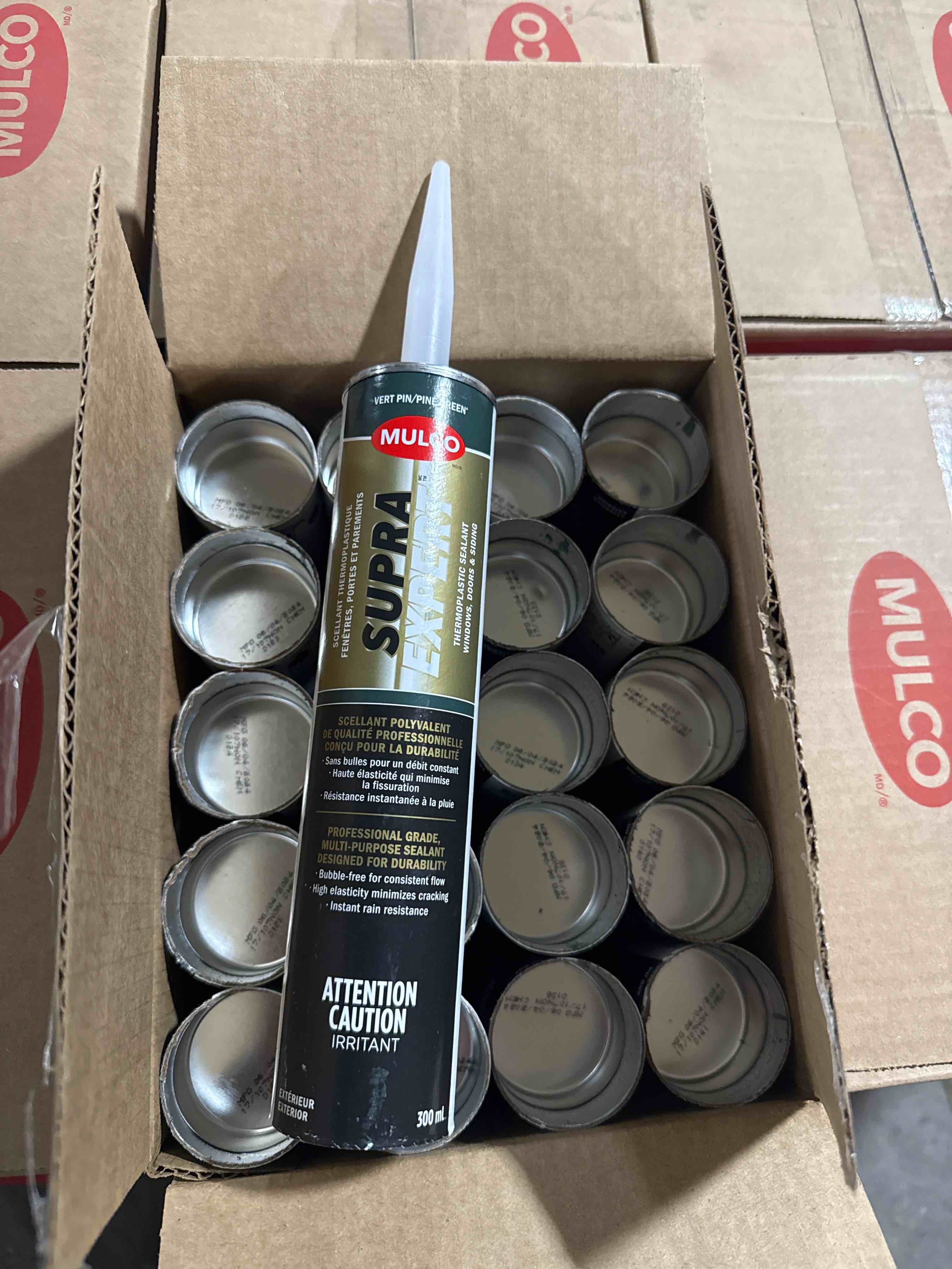 case of 20 300ml tubes mulco supra, expert thermal plastics, sealant pine green