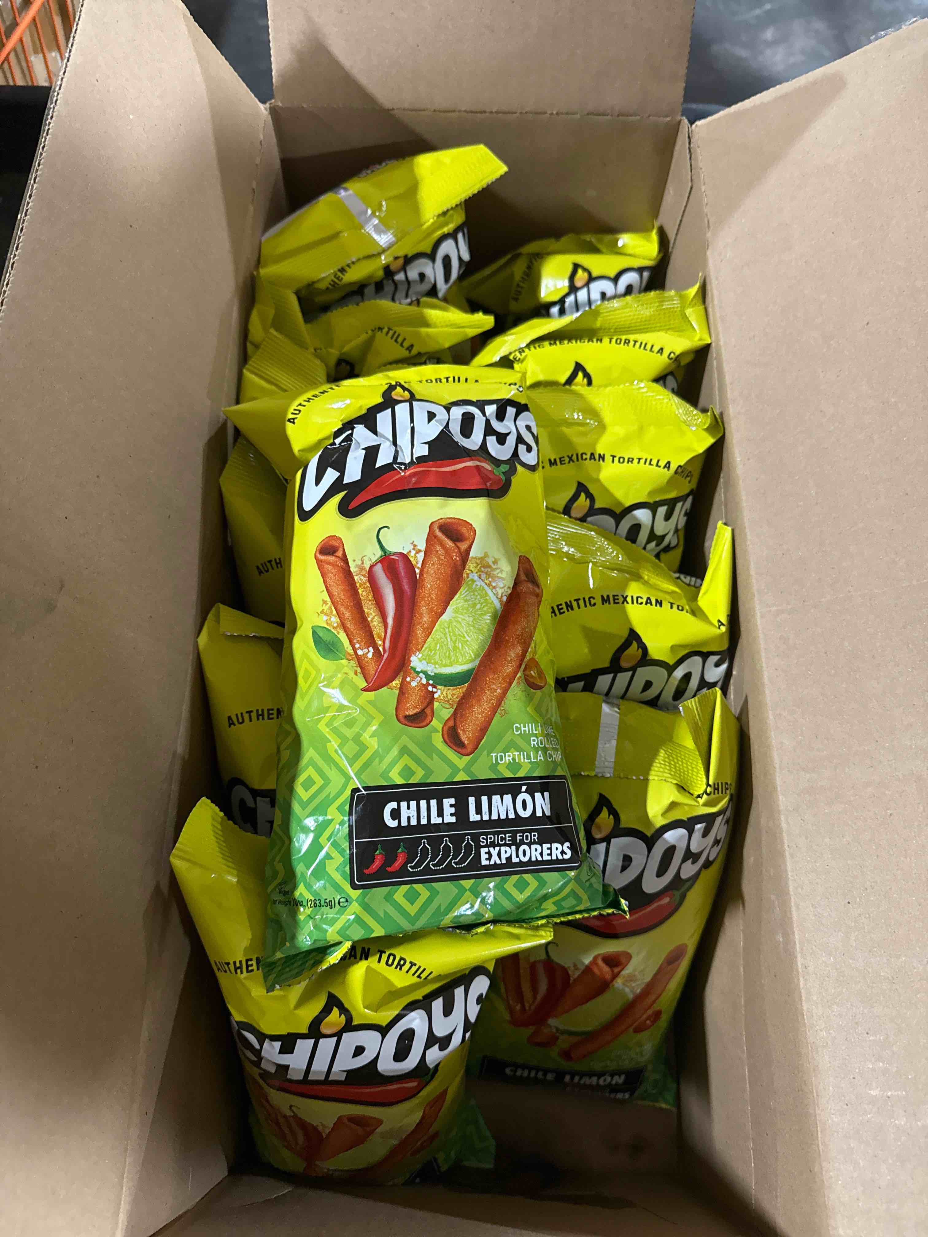 case of 12 10 ounce bags chipoys chili Limon Mexican tortilla chips