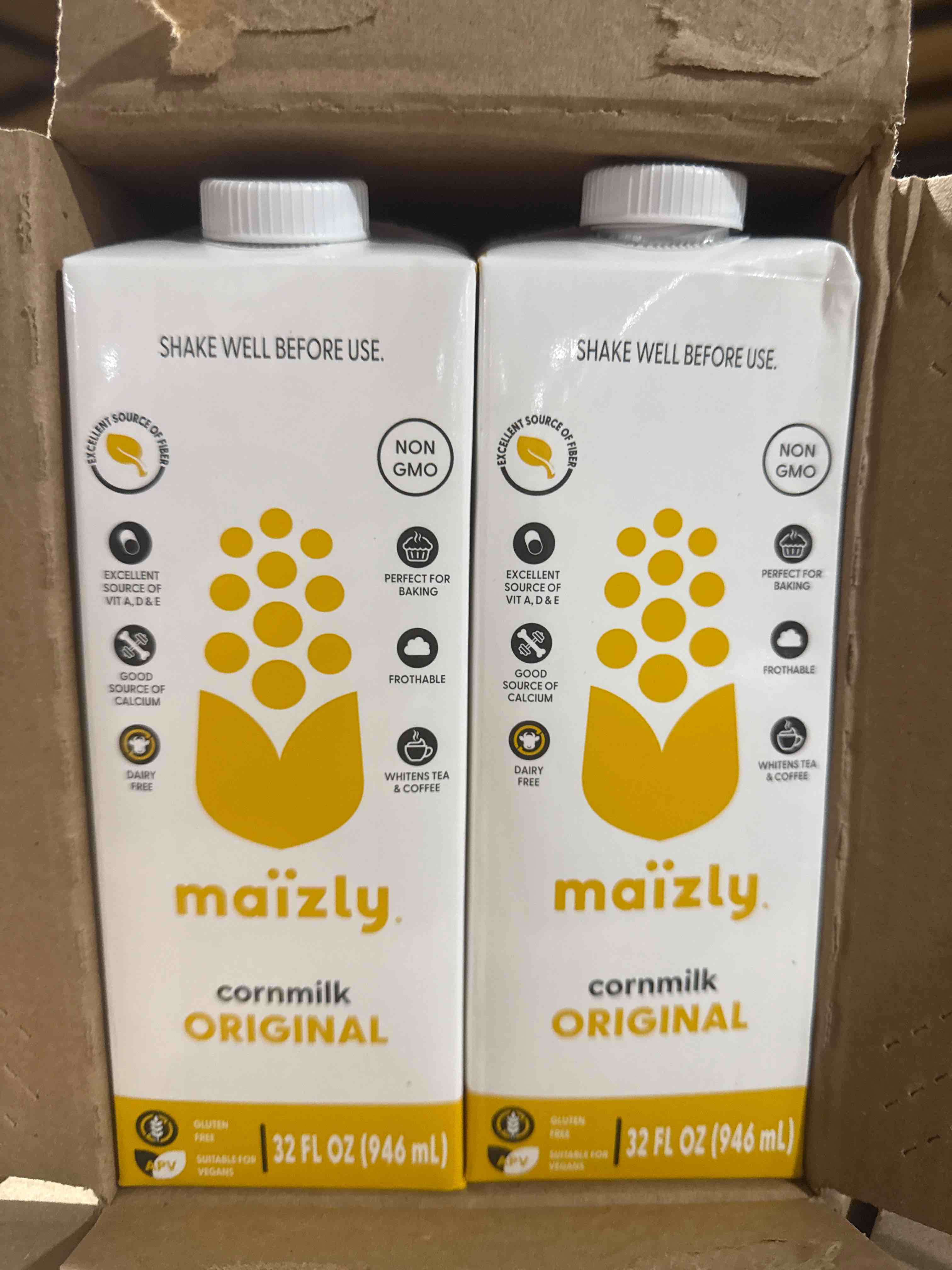 Condition photo showing New/Like New for case of 6 - 32 oz original corn milk 32oz - exp june 26. 2026 