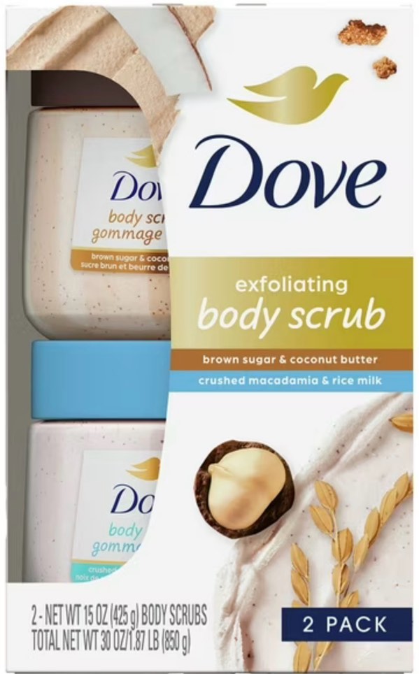 Dove Dove Macadamia+Rice Milk and Brown Sugar+Coco Body Scrub Mixed Pack, 15 oz., 2 pk.