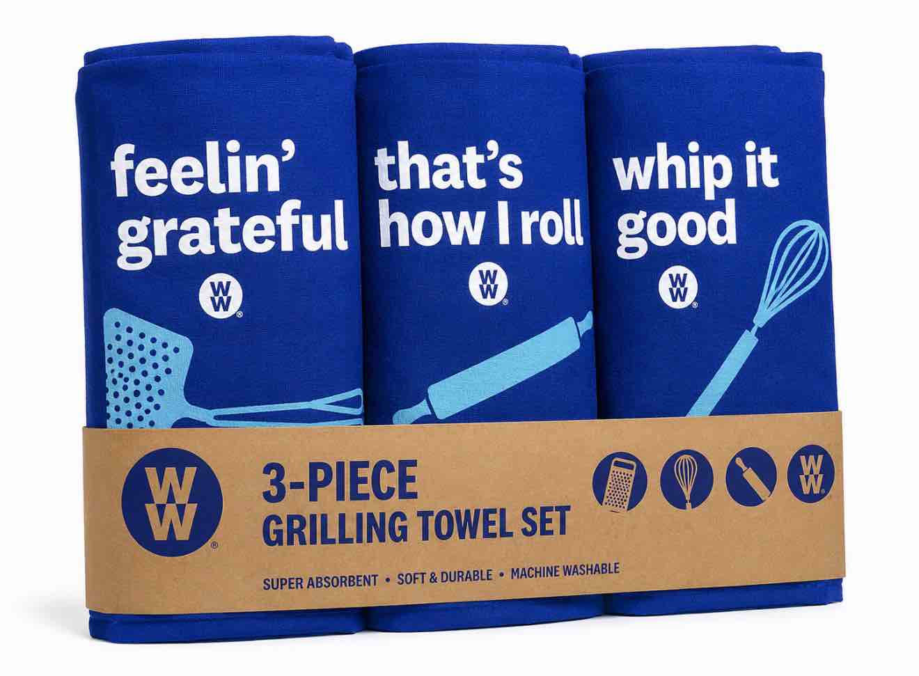 Condition photo showing New/Like New for 3-piece grilling towel set, blue  