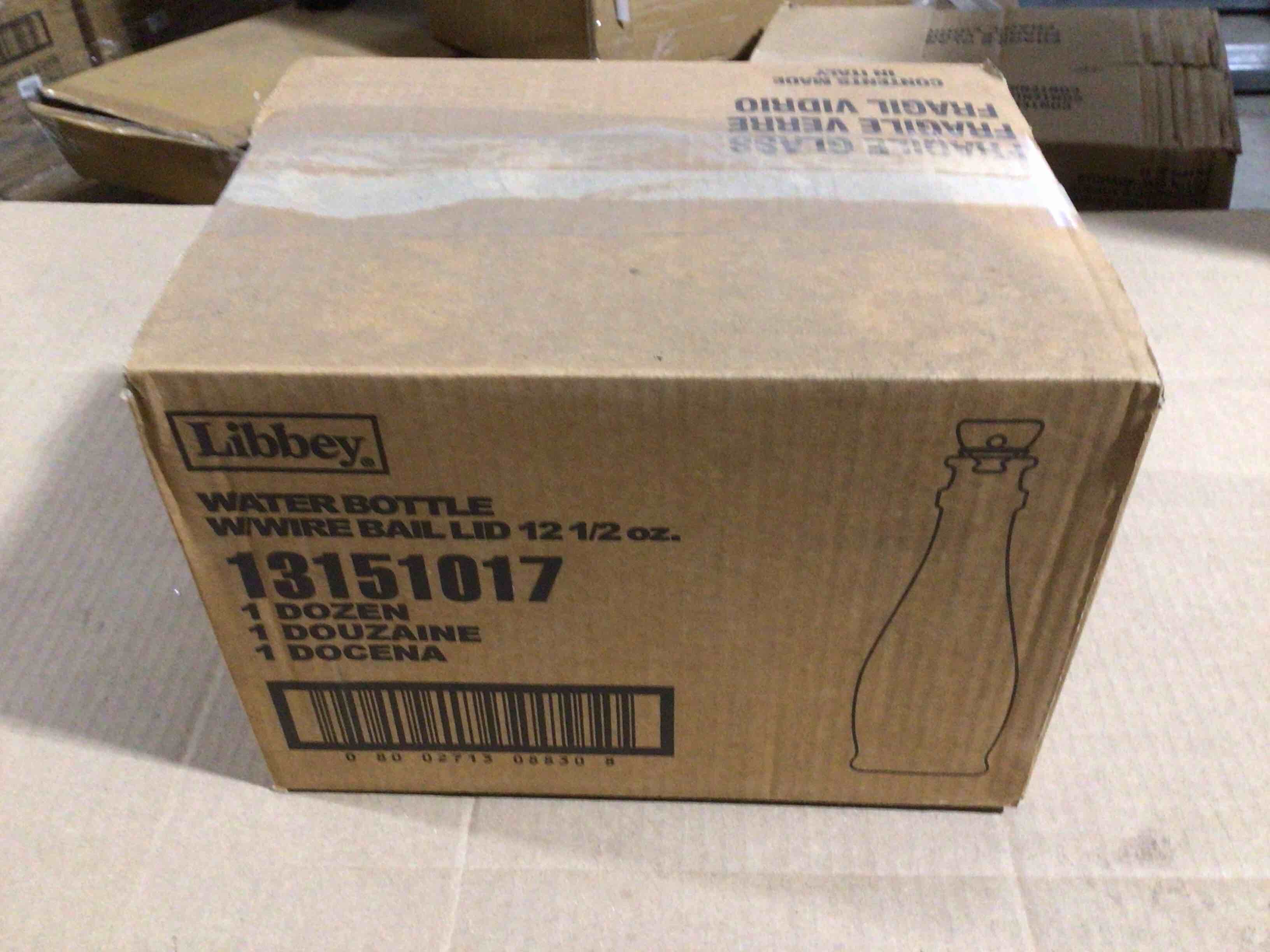 Case of 12 Libbey 12.5 Ounce Glassware Water Bottle With Wire Bail Lids