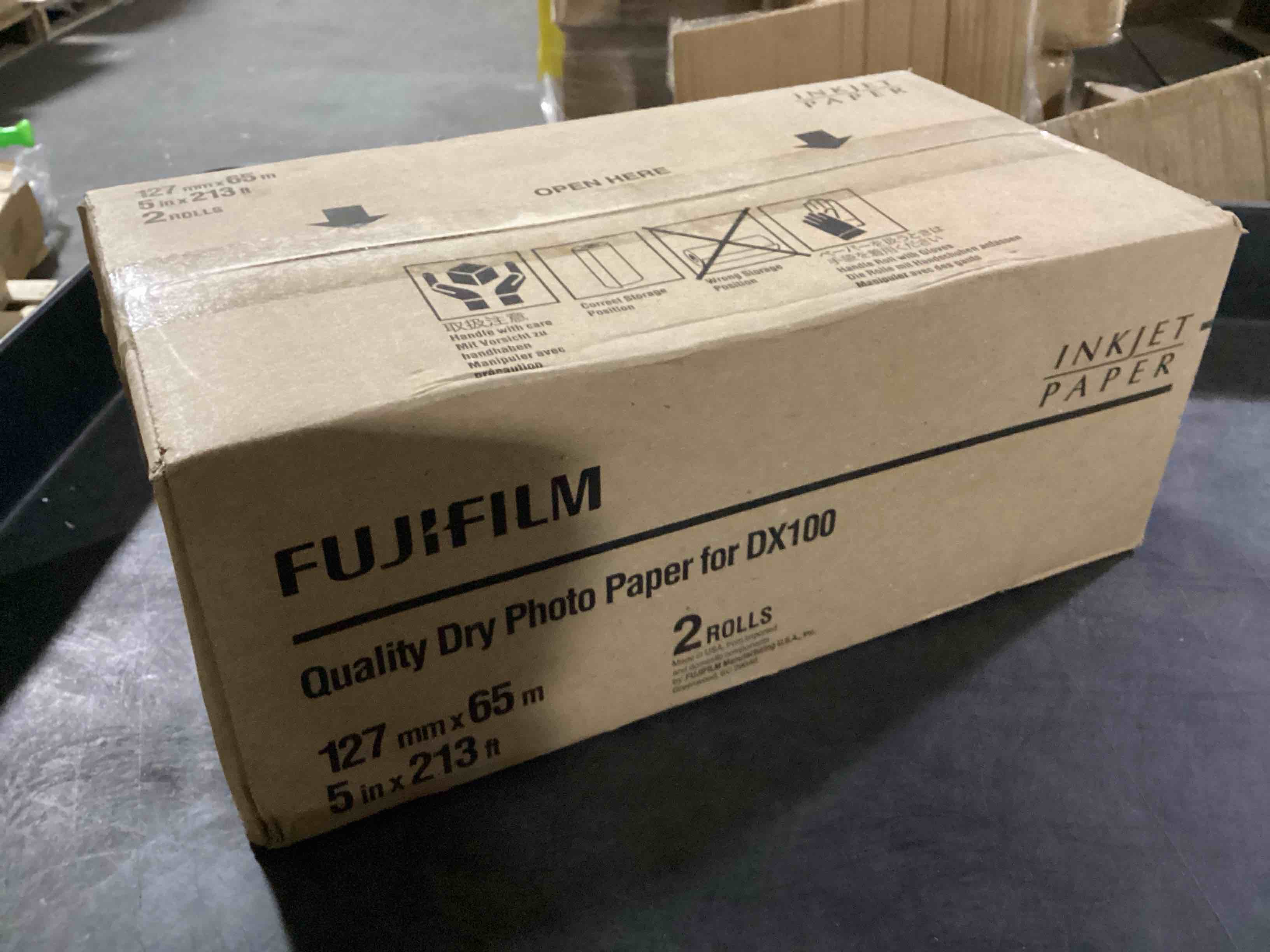 Condition photo showing New/Like New for case of 2 rolls fujifilm dx100 inkjet paper glossy - 4” x 213' 