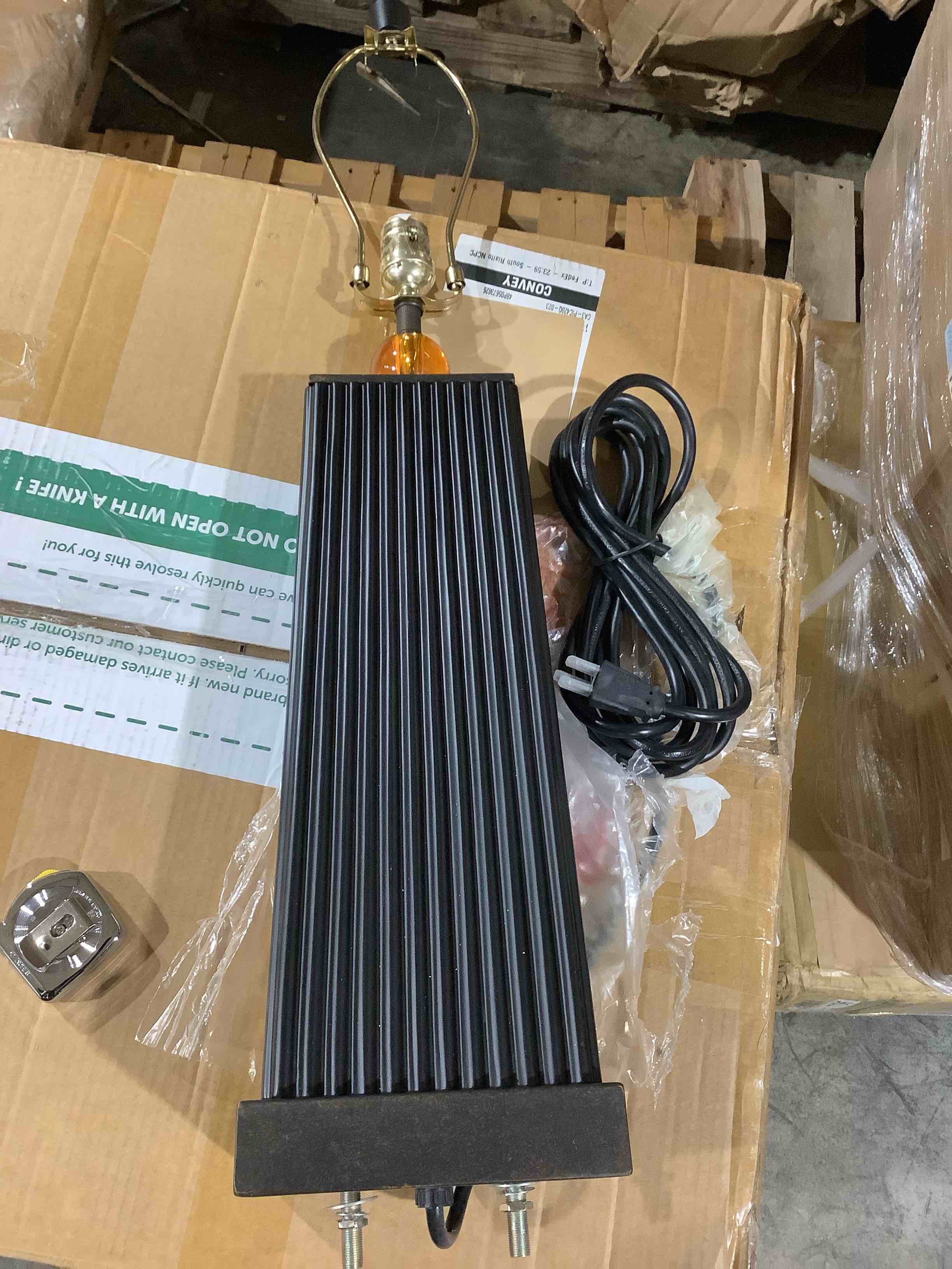 TRINITY LIGHTING DESK 29.5” TALL DARK WOOD HOT BREEZE TABLE LAMPS With two electric plug outlets in the back of them, PAIR