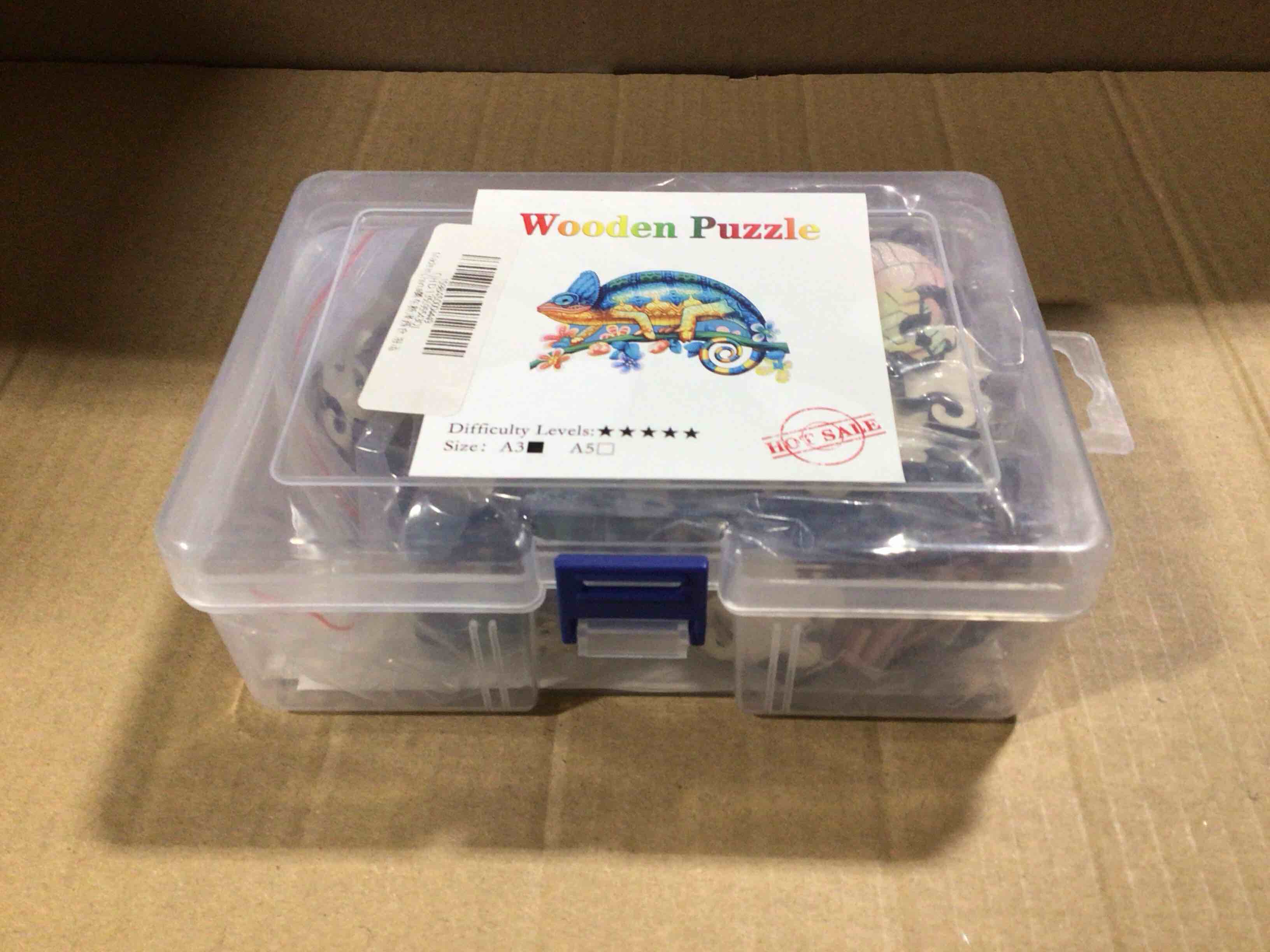 CraftHub Wooden Puzzle of a Chameleon, Size A3 in a Plastic Box