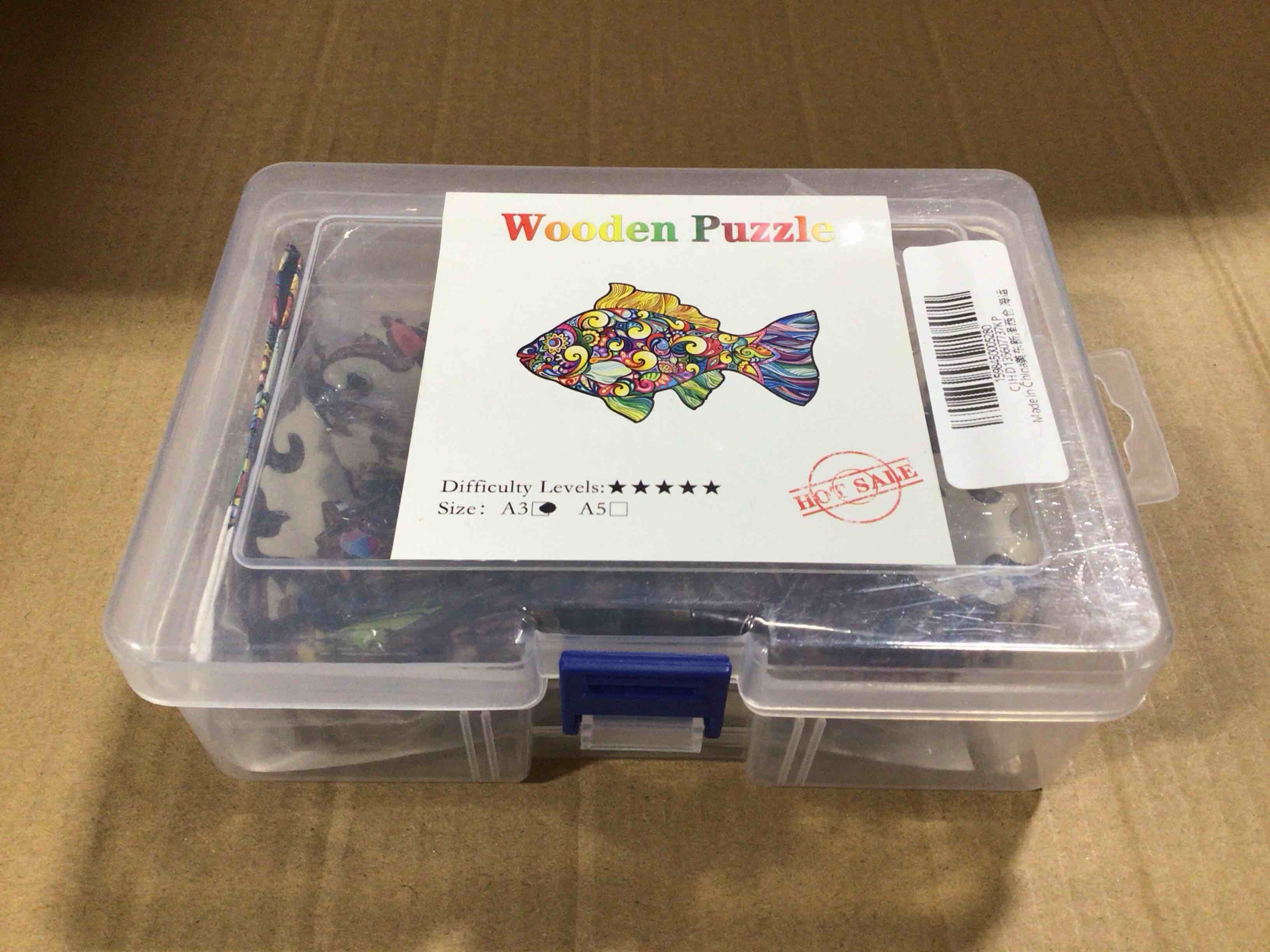 CraftHub Wooden Puzzle of Tropical Fish, Size A3 in a Plastic Box