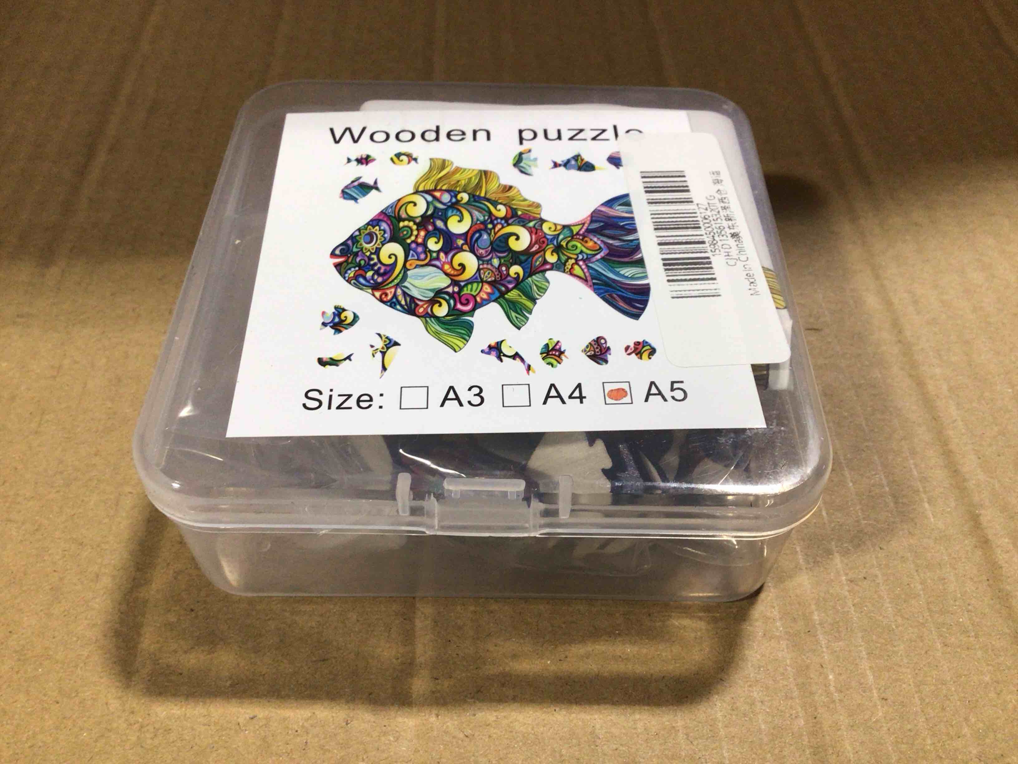 CraftHub Wooden Puzzle of a Tropical Fish, Size A5 in a Plastic Box