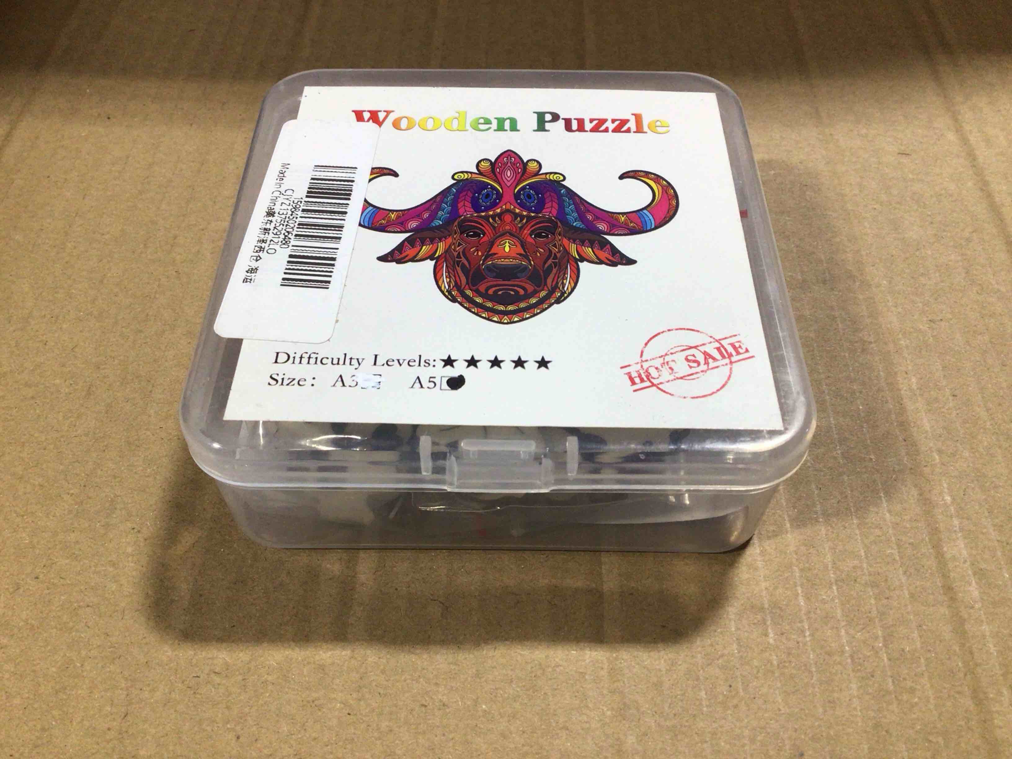 CraftHub Wooden Puzzle of a Bull’s Head, Size A5 in a Plastic Box