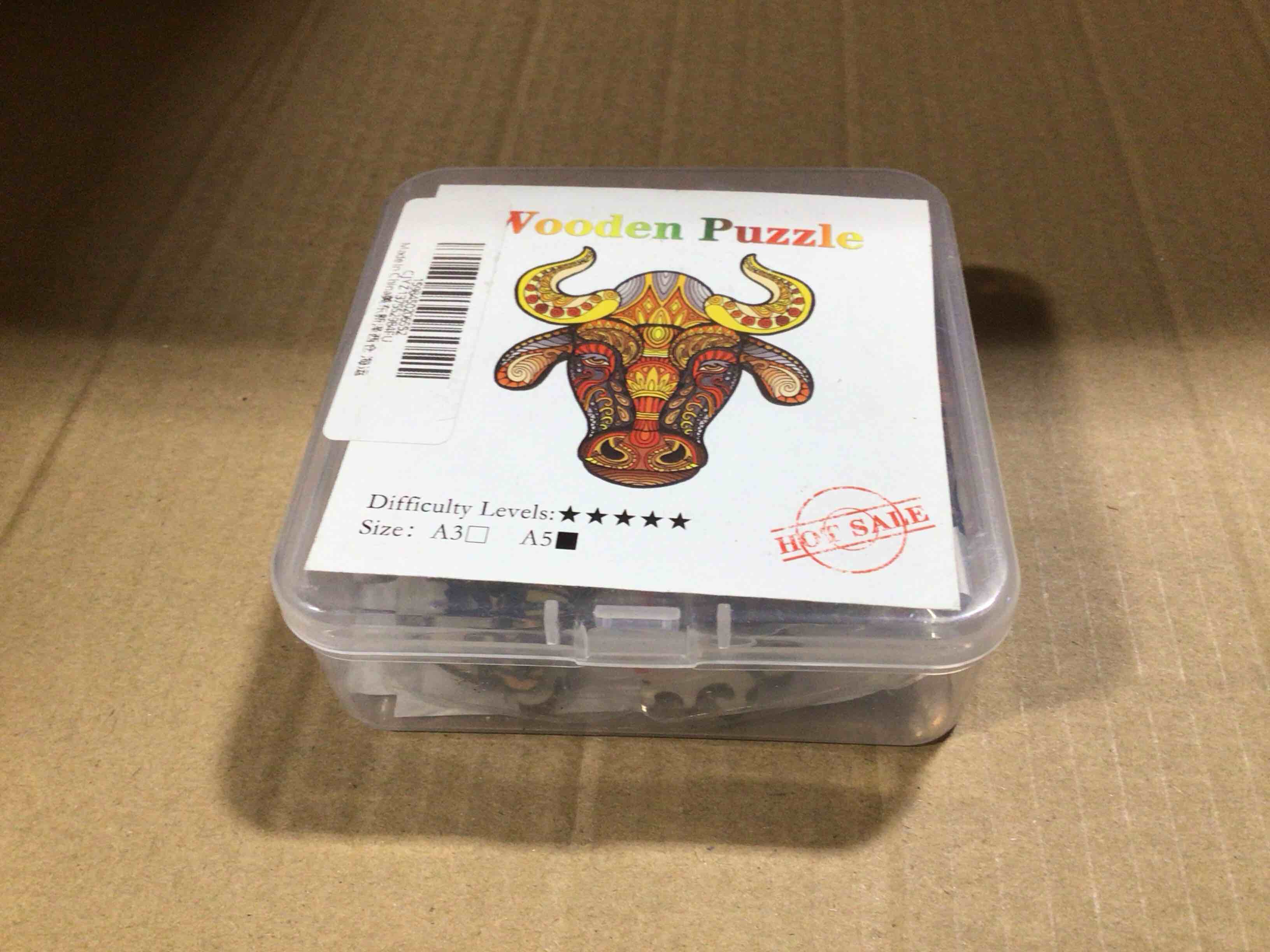 CraftHub Wooden Puzzle of a Bull’s Head, Size A5 in a Plastic Box