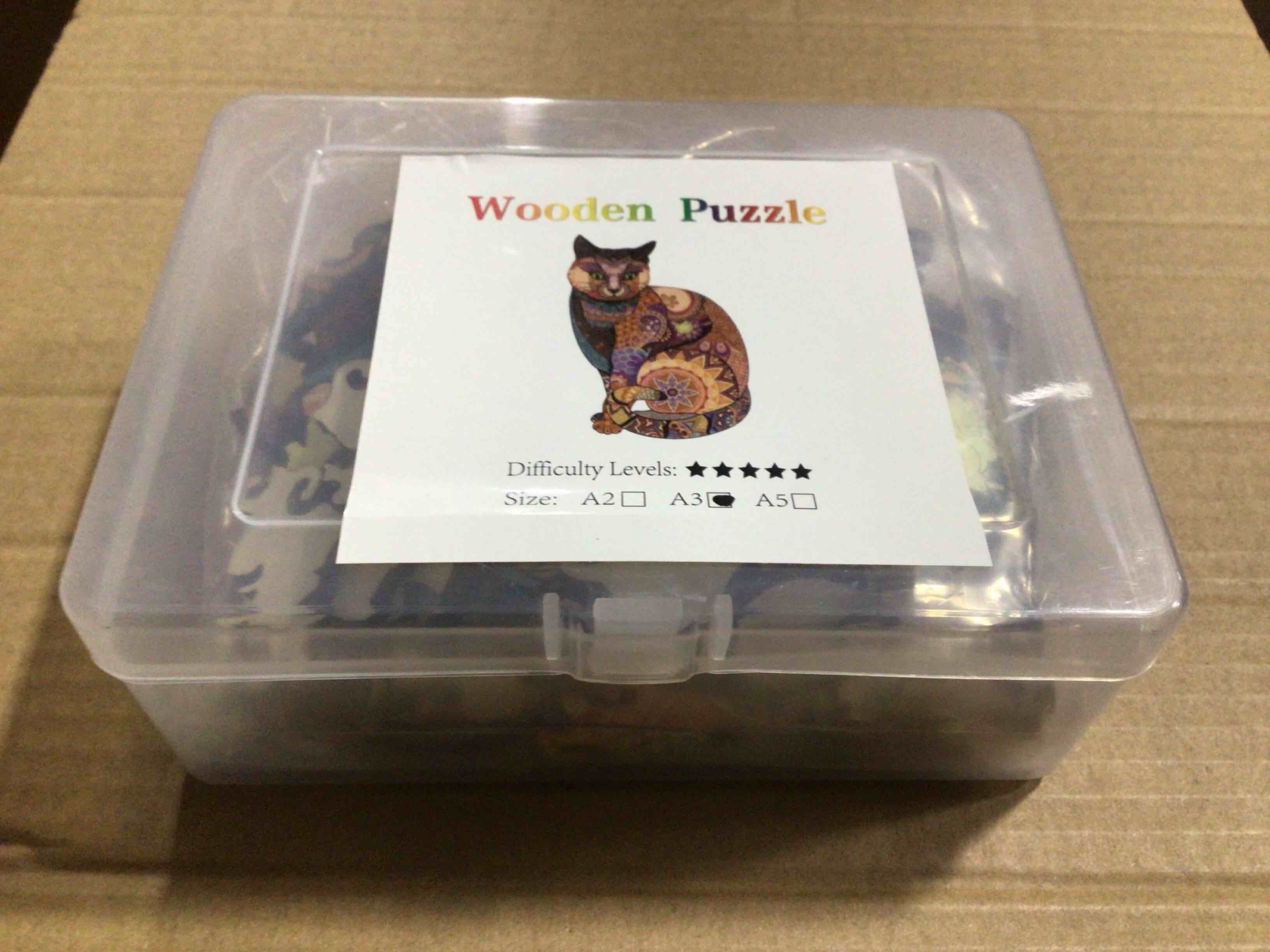 CraftHub Wooden Puzzle of a Cat, Size A3 in a Plastic Box 