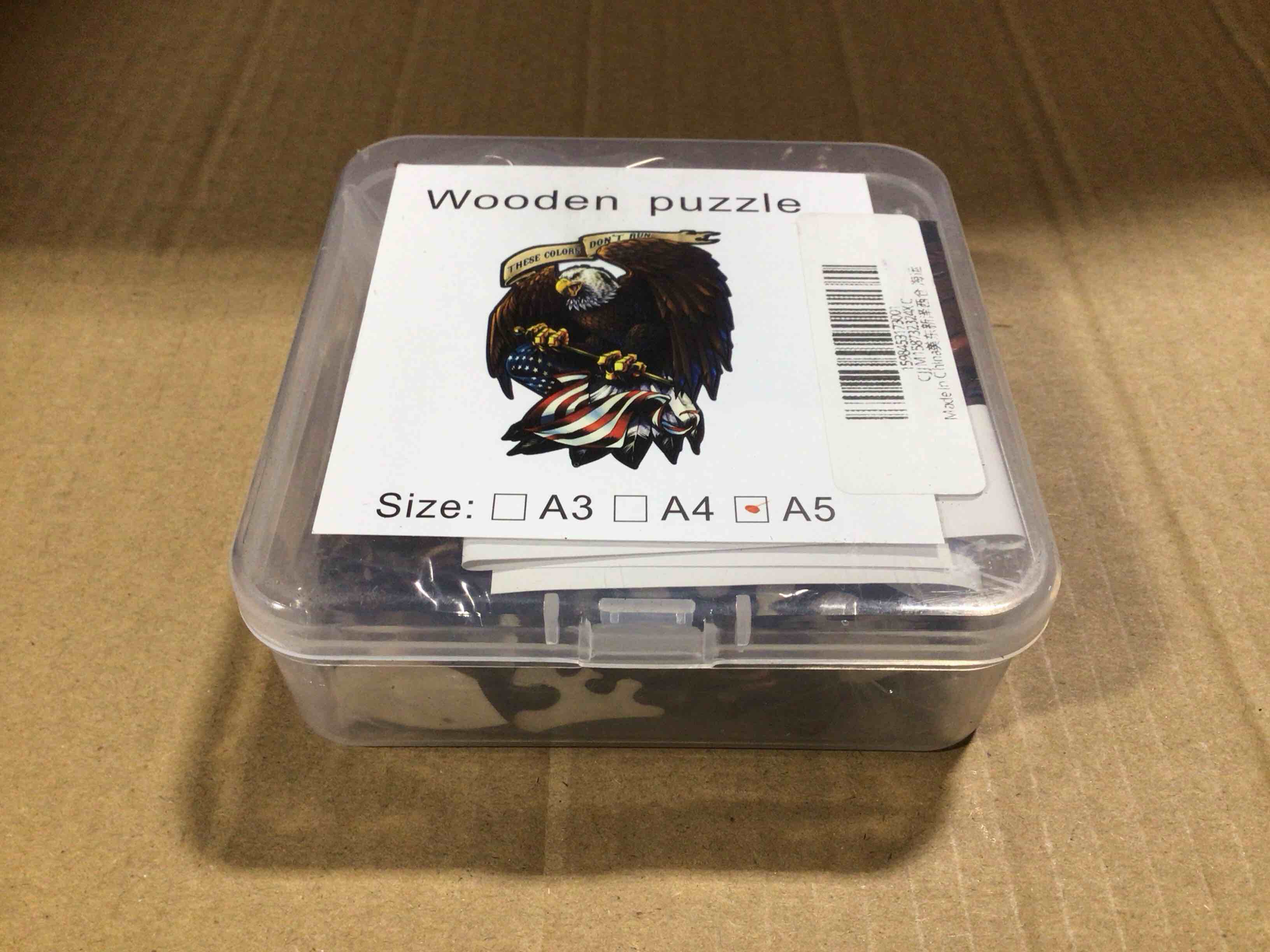 CraftHub Wooden Puzzle of a American Eagle “These Colors Don’t Run”, Size A5 in a Plastic Box 