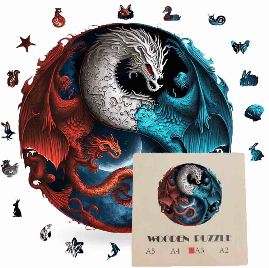 CraftHub Wooden Puzzle of Dragon Yin Yang, A3 