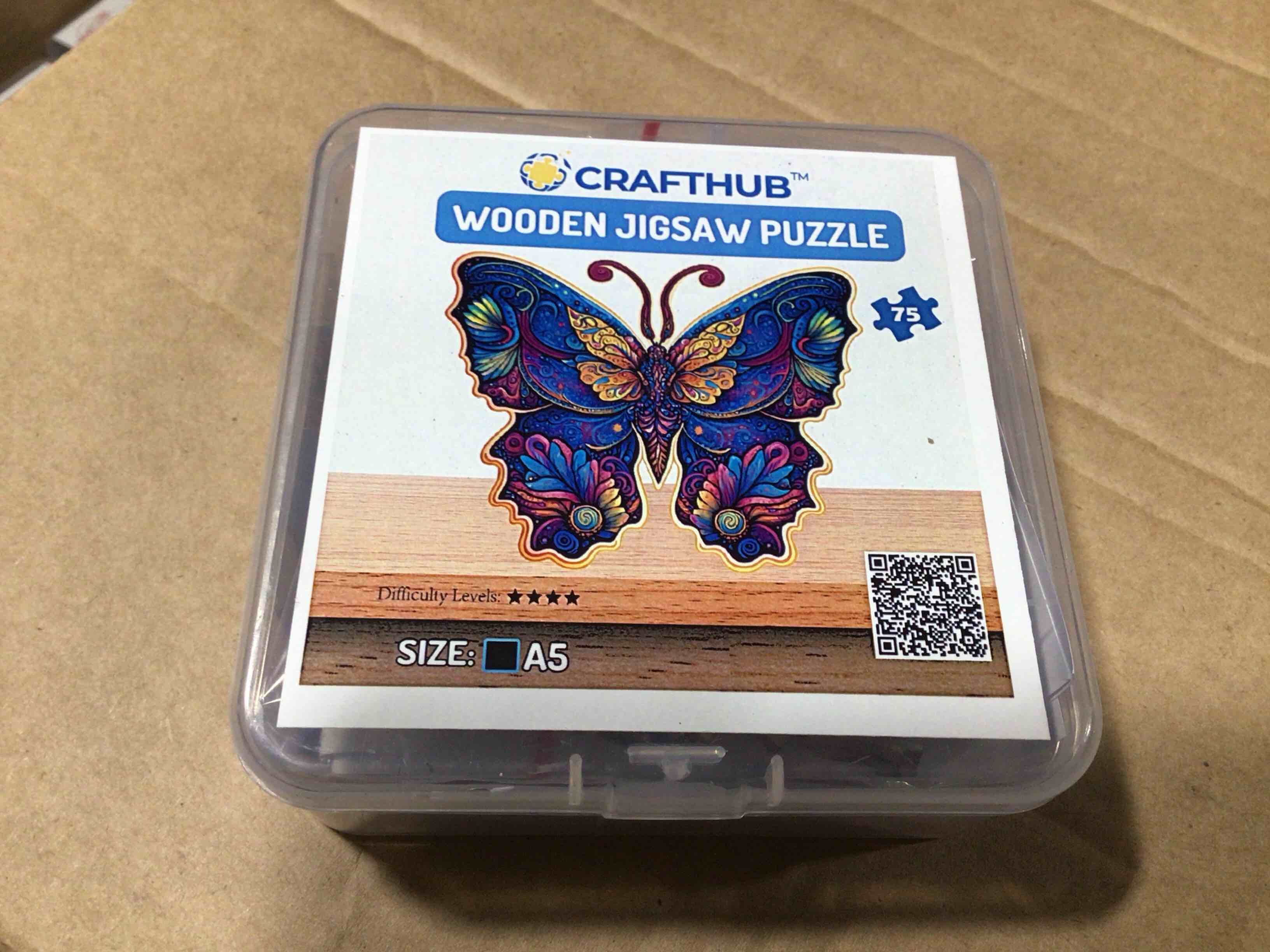 CraftHub Wooden Puzzle of Butterfly, Size A5 Plastic Box