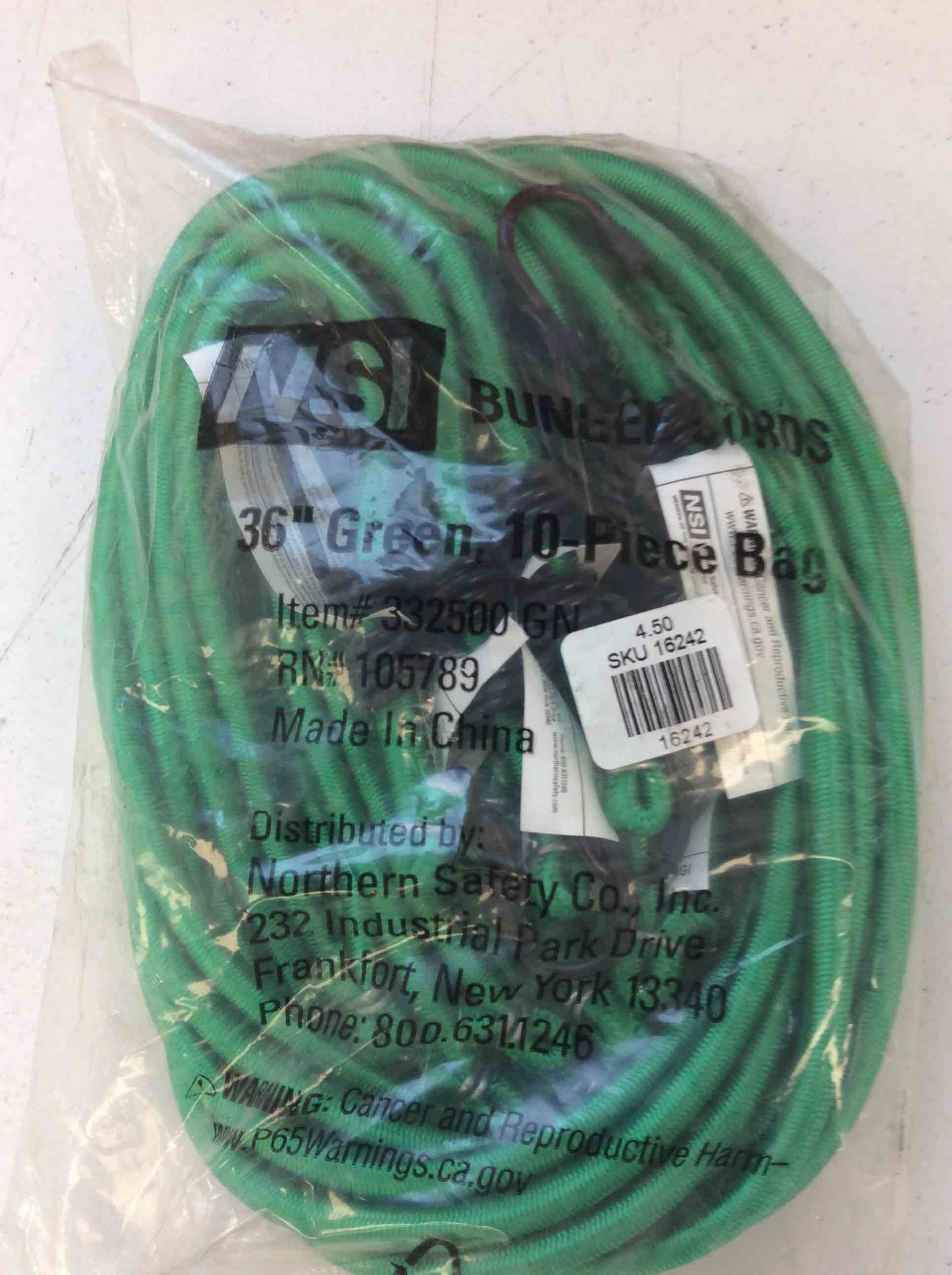 Condition photo showing New/Like New for nsi bungee cords 36 green 10 piece bag 