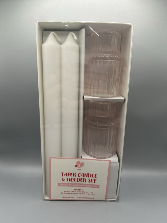 Bullseye Playground Taper Candle Set With Light Pink Glass Holders Pk 6