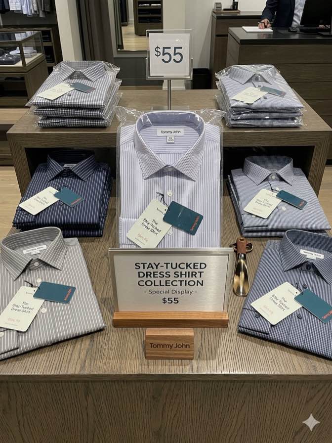 Tommy John the stay tucked in dress shirt slim fit 16.5 32/33 light blue and white squares