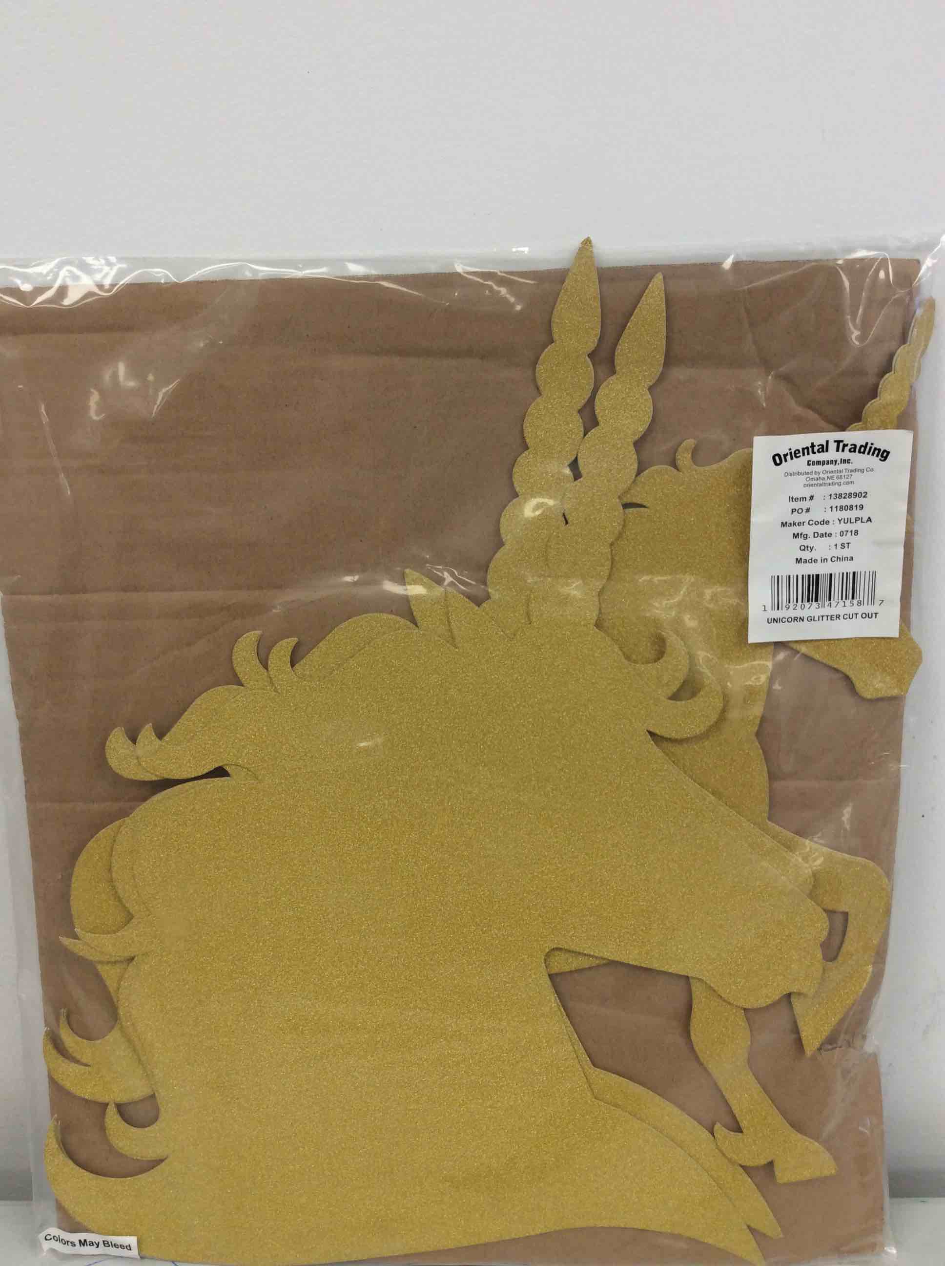 Condition photo showing New/Like New for fun express unicorn cutouts - set of 6 gold glitter shapes - party decorations and supplies