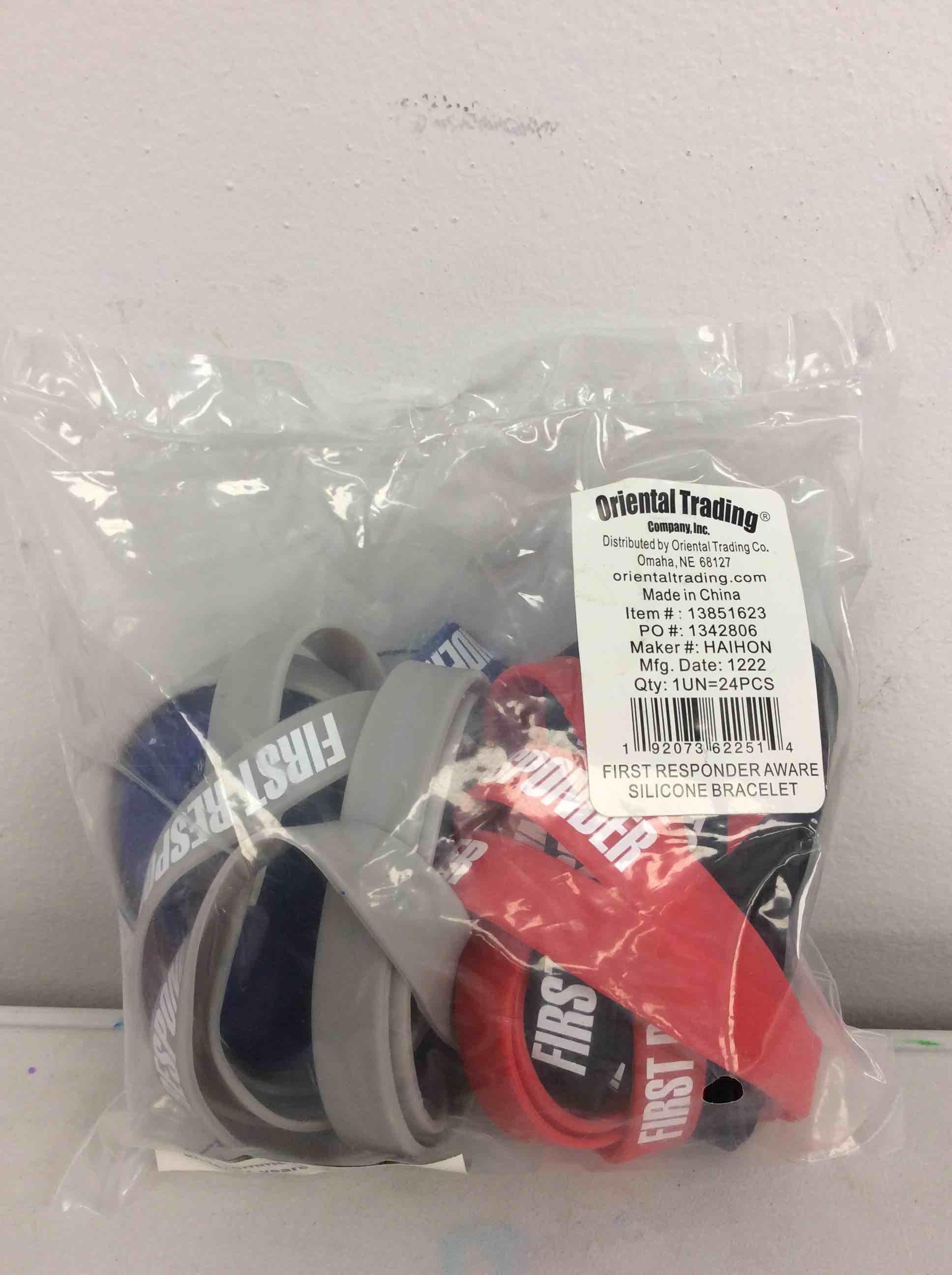 Condition photo showing New/Like New for oriental trading first responder aware silicone bracelet 24 pcs