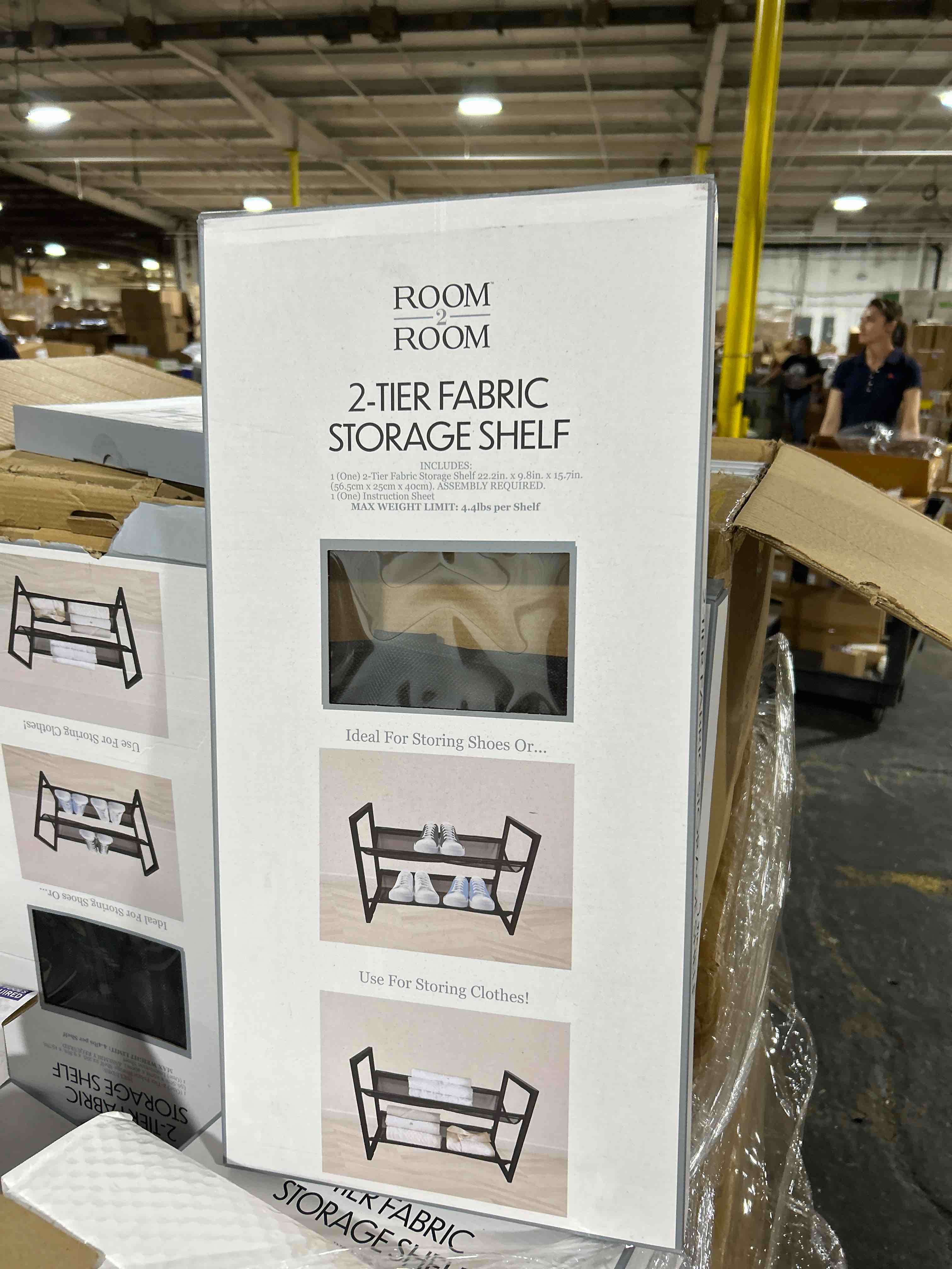 Condition photo showing Brand New for room to room two tier fabric storage shelf
