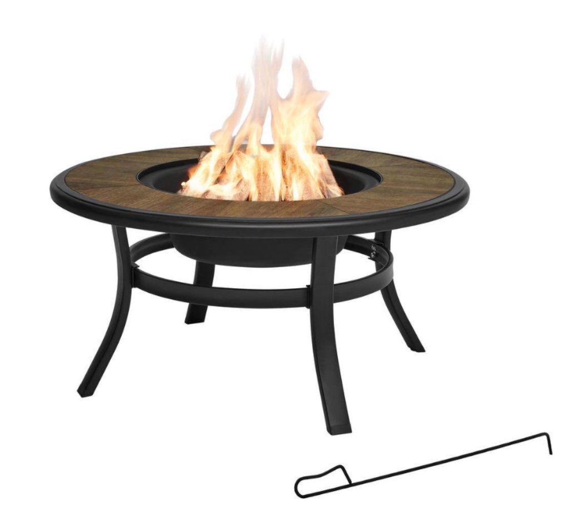 Whitfield 38.00 in. W Black/Brown Steel Wood Outdoor Fire Pit with Grate, Cover, and Poker Included