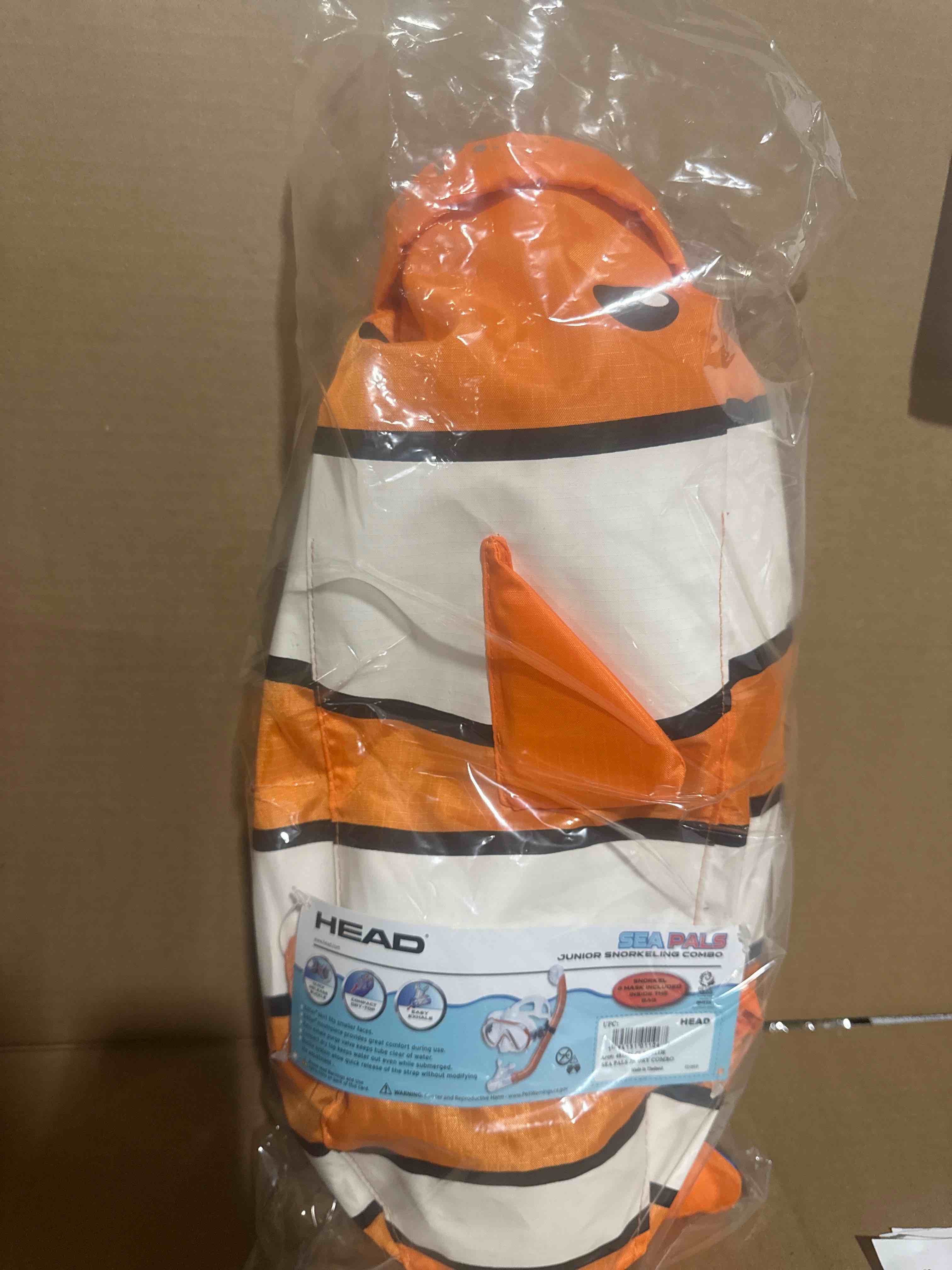 Condition photo showing New/Like New for head sea pals junior dry snorkeling mask/snorkel combination kit for children ages 8 to 12 with carry bag, orange clownfish