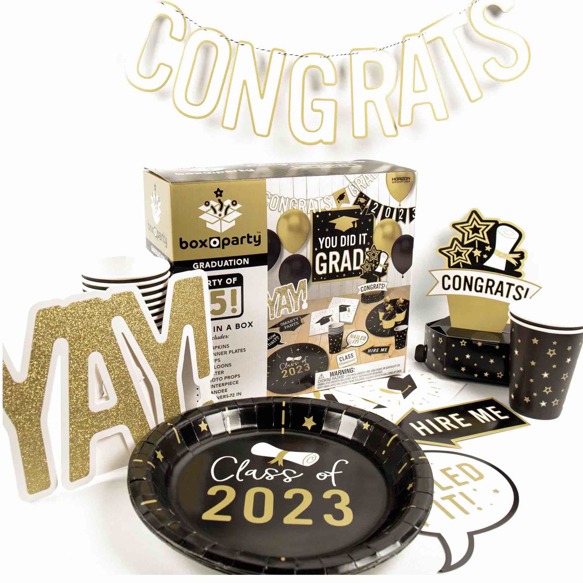 Box O Party Graduation Party in a Box, 2023 Graduation Decoration Set, 61-Piece 5 boxes 