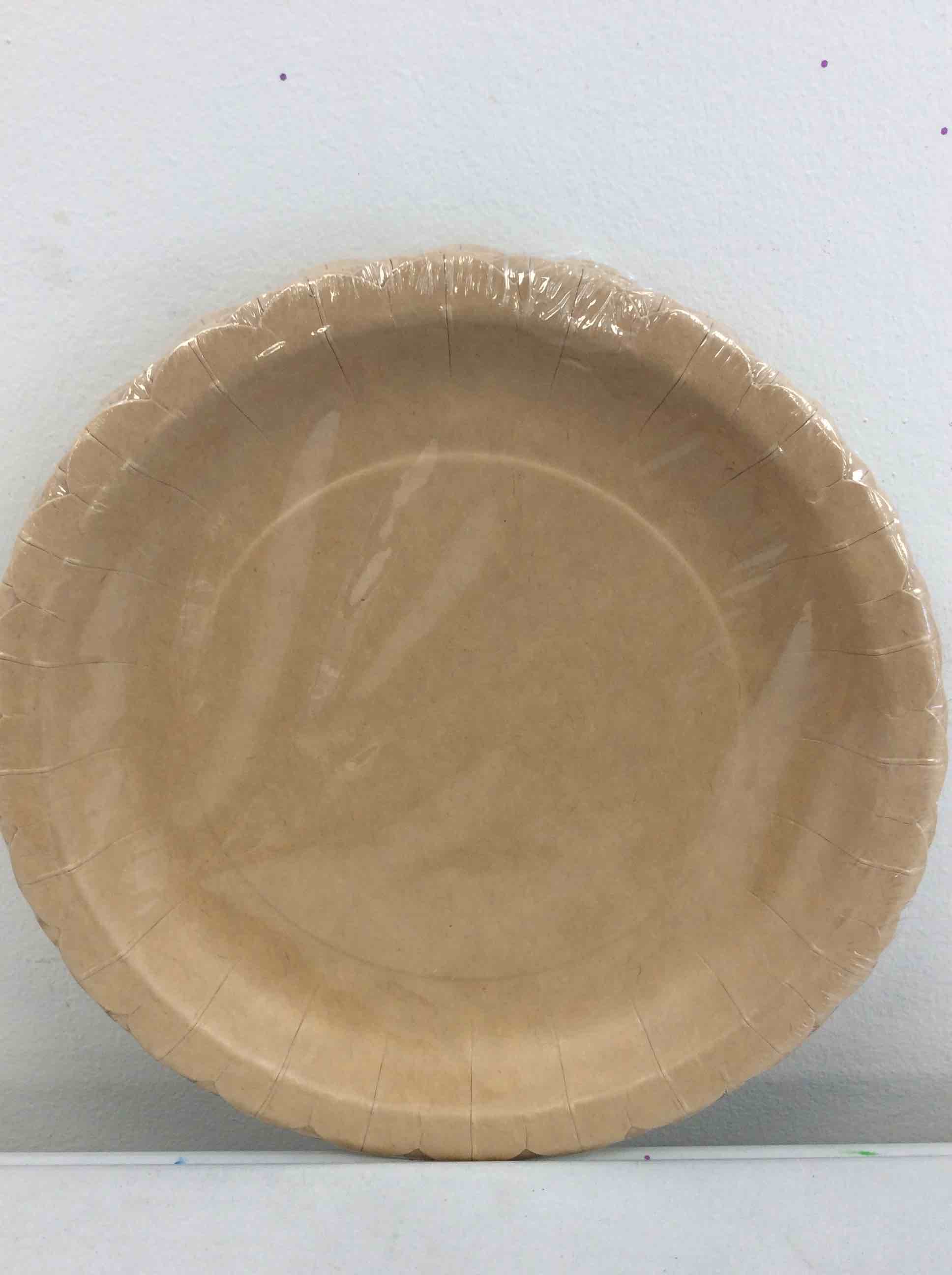 Condition photo showing New/Like New for fun express kraft scalloped paper dessert plates - scallop brown disposable dinner dessert plates for congrats grad party decorations - graduation party supplies - 8 pieces