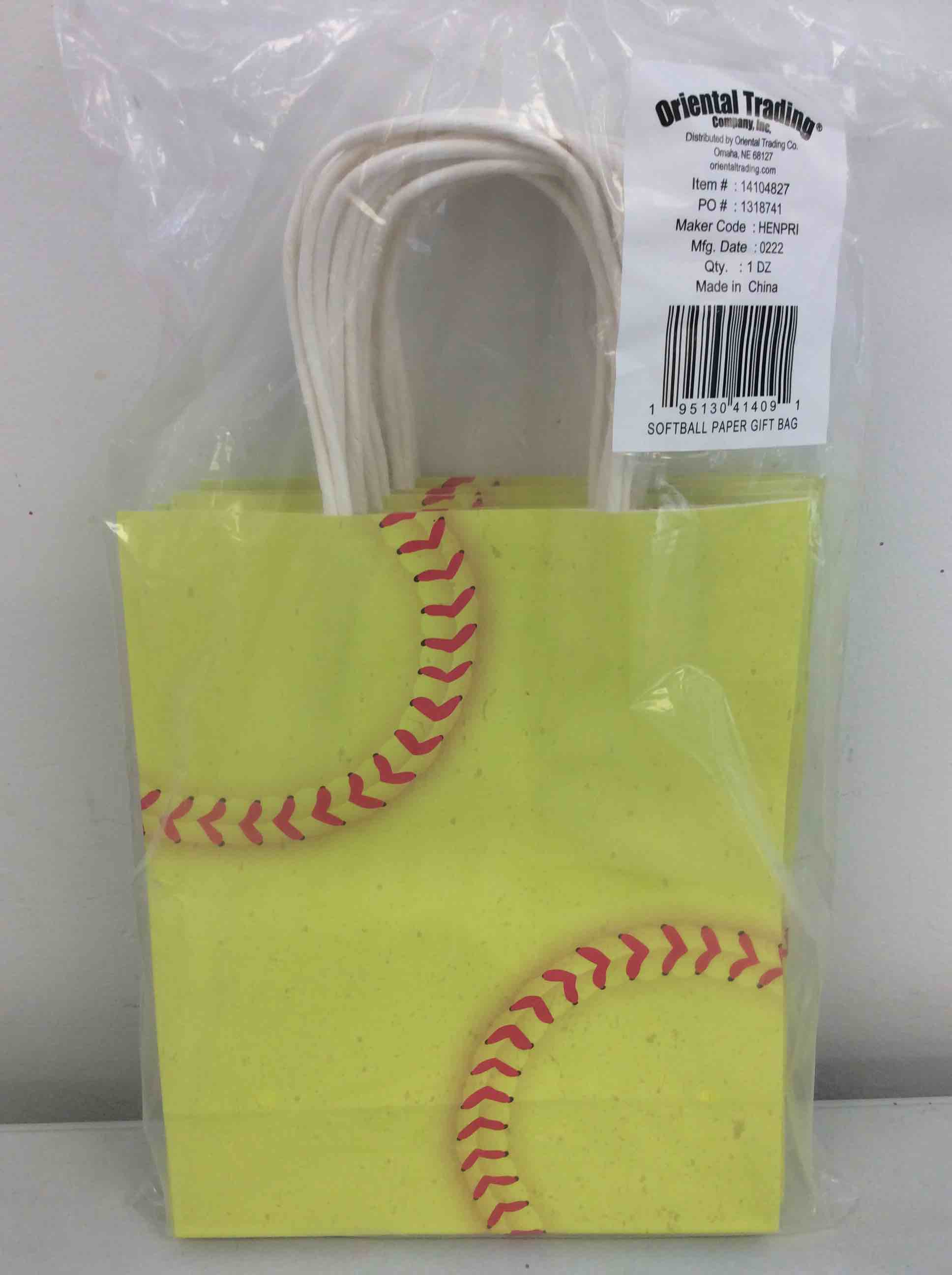 Condition photo showing New/Like New for fun express yellow softball themed paper gift bags set (7 1/2" x 9") 12 pieces - eye-catching bags, perfect for sports events, parties & seasonal gifts