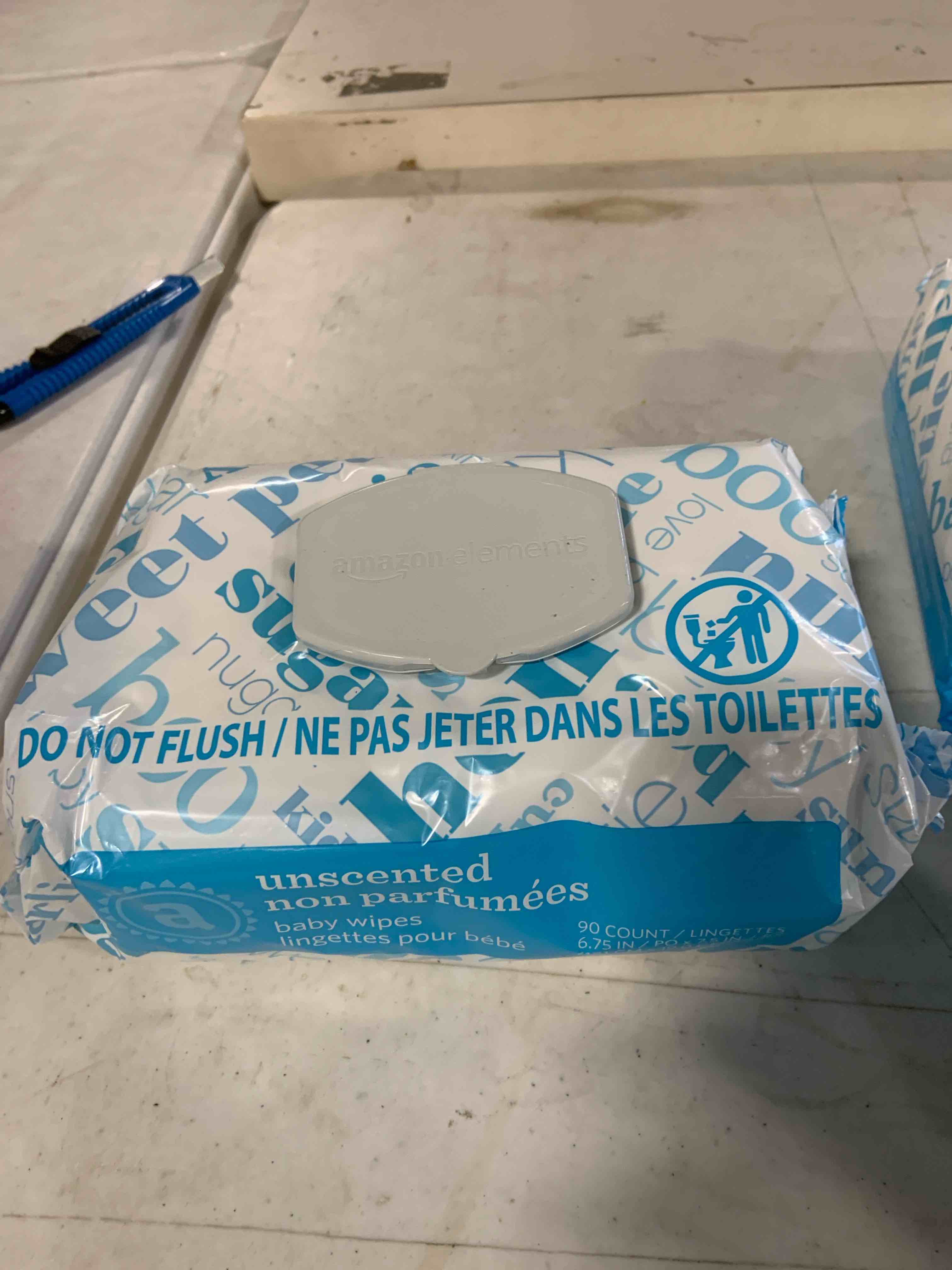 Amazon Elements Baby Wipes, Unscented, Hypoallergenic, 90 Count, Flip-Top Packs, Pack of 1