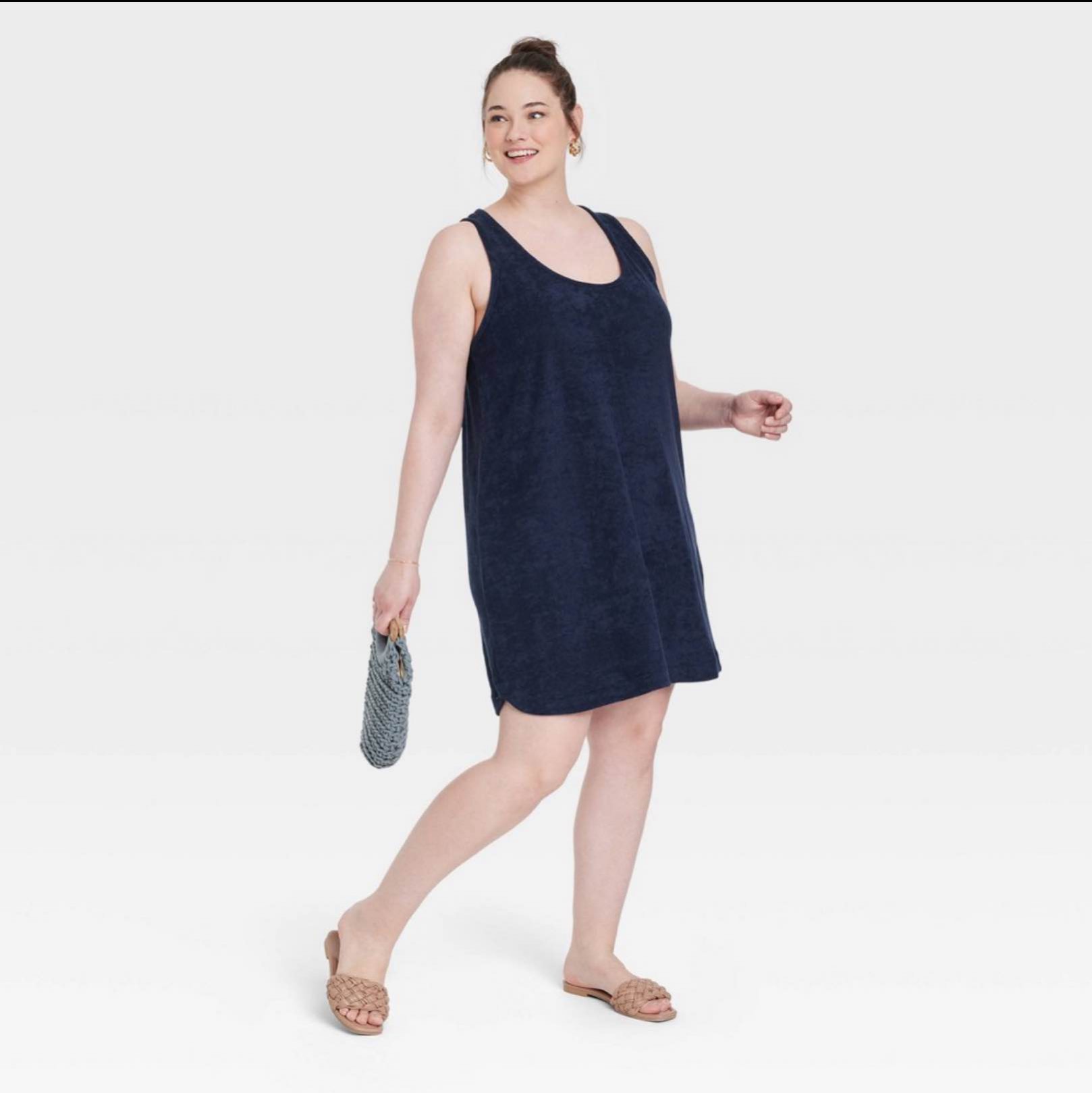 Women's Plus Size Terry Tank Dress - A New Day Navy Blue 1X