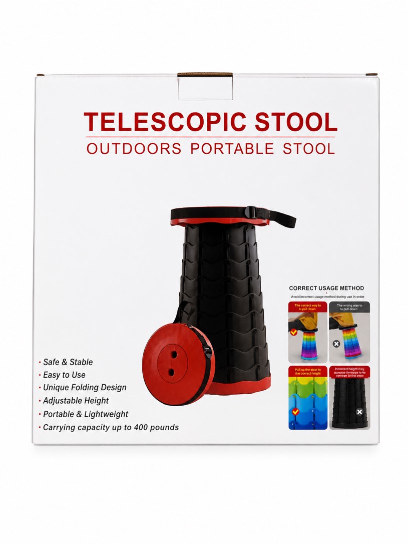 telescopic stool outdoors, portable stool, safe and stable up to 400 pounds