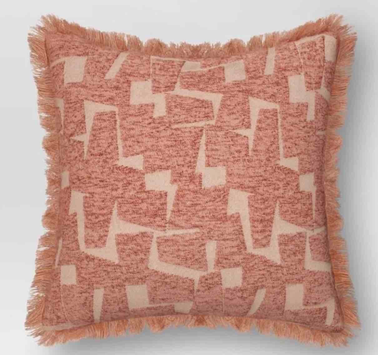Geometric Patterned Cut Velvet Cotton Blend Square Throw Pillow Terracotta - Threshold™: Luxury Jacquard, Indoor Decor