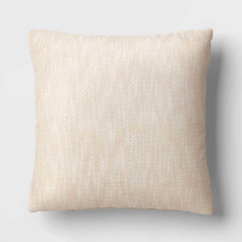 Textured Woven Cotton Square Throw Pillow Khaki - Room Essentials™: Dobby Cotton