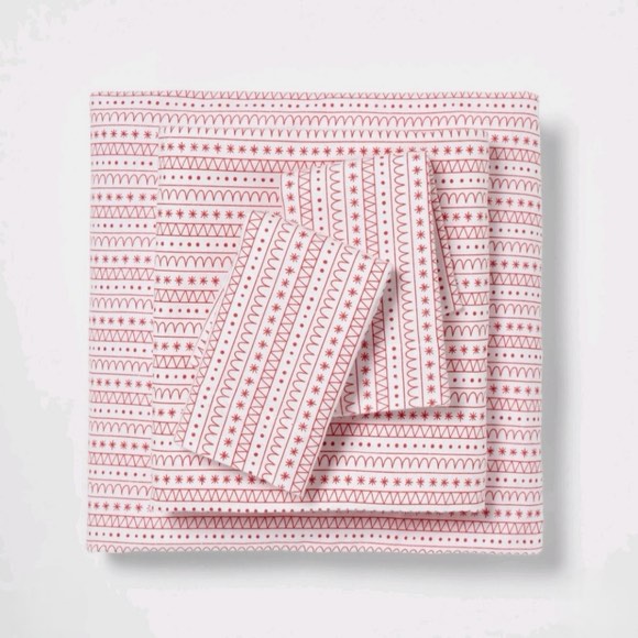 Twin Christmas Flannel Sheet Set Ivory/Red Fair Isle - Wondershop™
