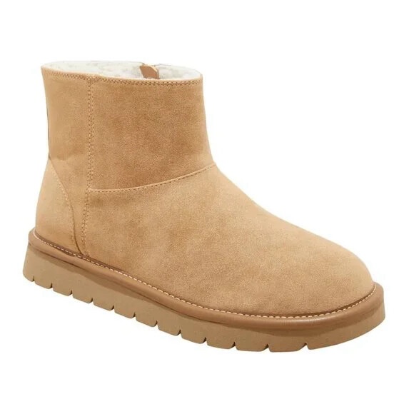 Women's May Faux Suede Booties with Memory Foam Insole - Universal Thread™ Tan 11: Ankle Height, Zipper Closure
