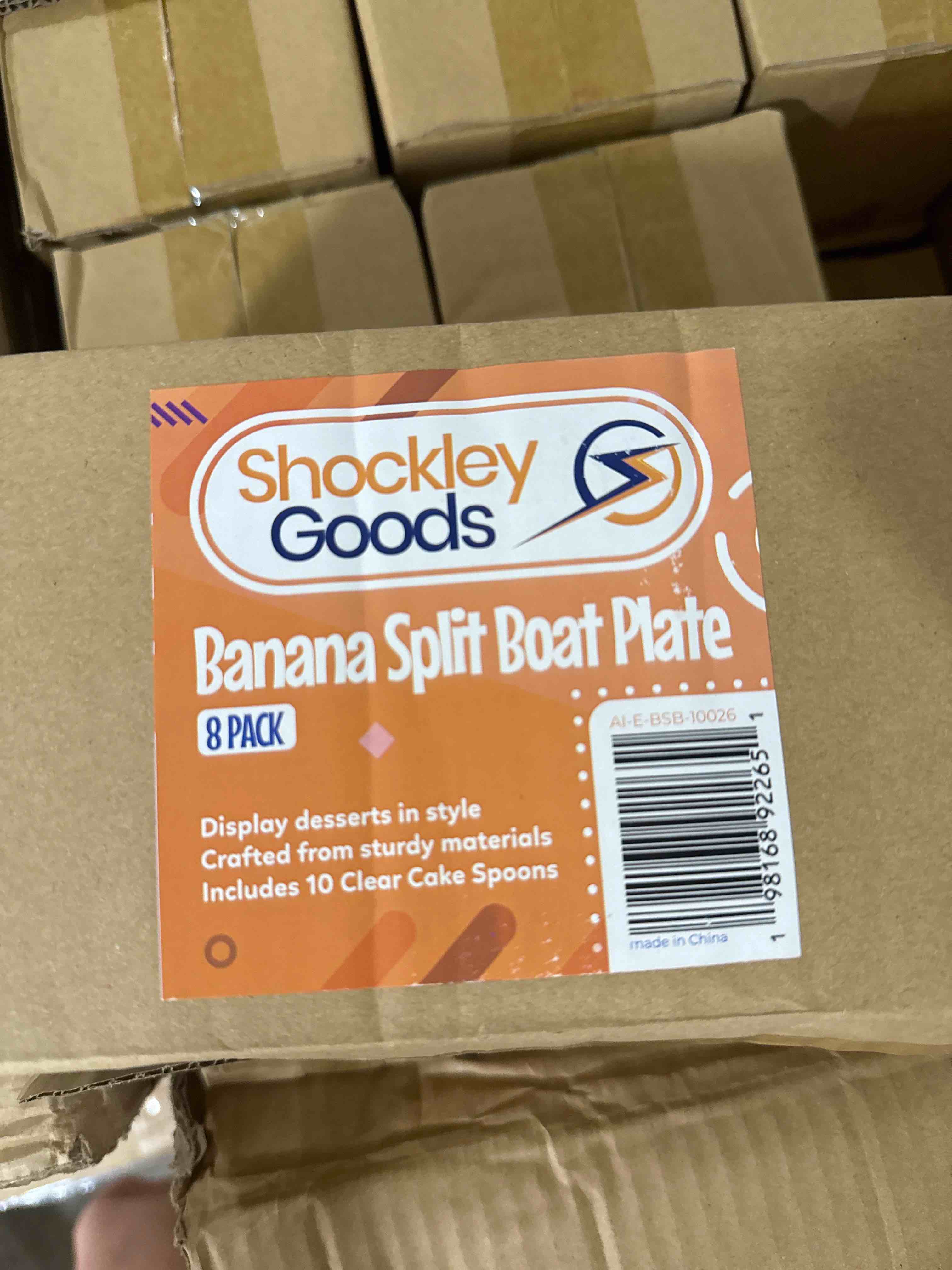 Condition photo showing Brand New for shockley good banana split boat plate 8 pack 