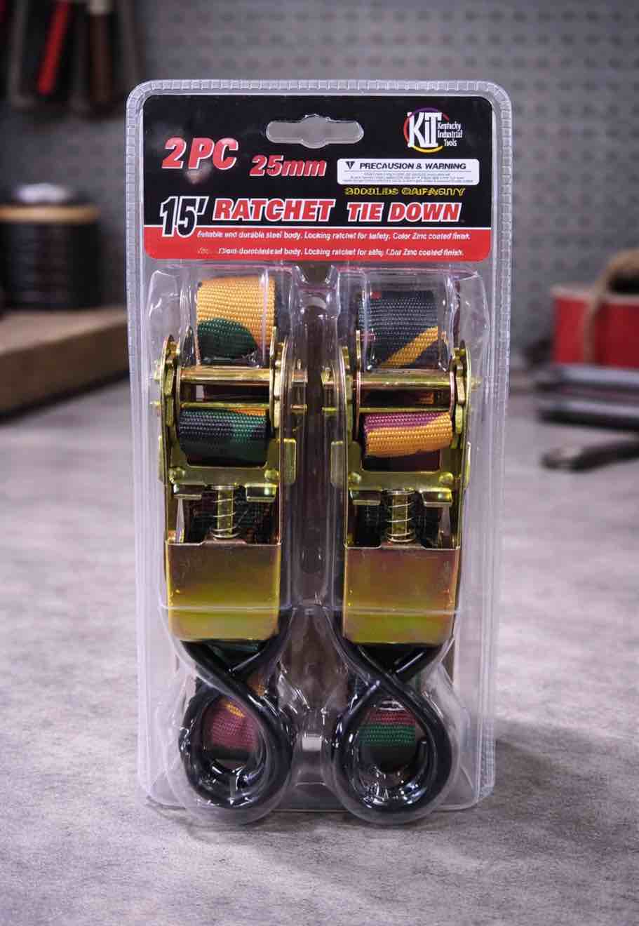 KIT 2pc 25mm 15’ Ratchet Tie Down 