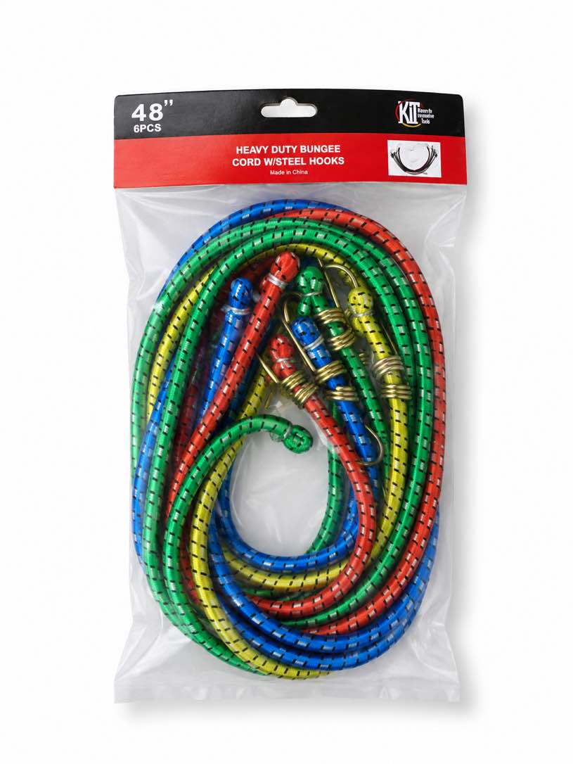 48in Heavy Duty Bungee Cord With Steel Hooks 6pc 