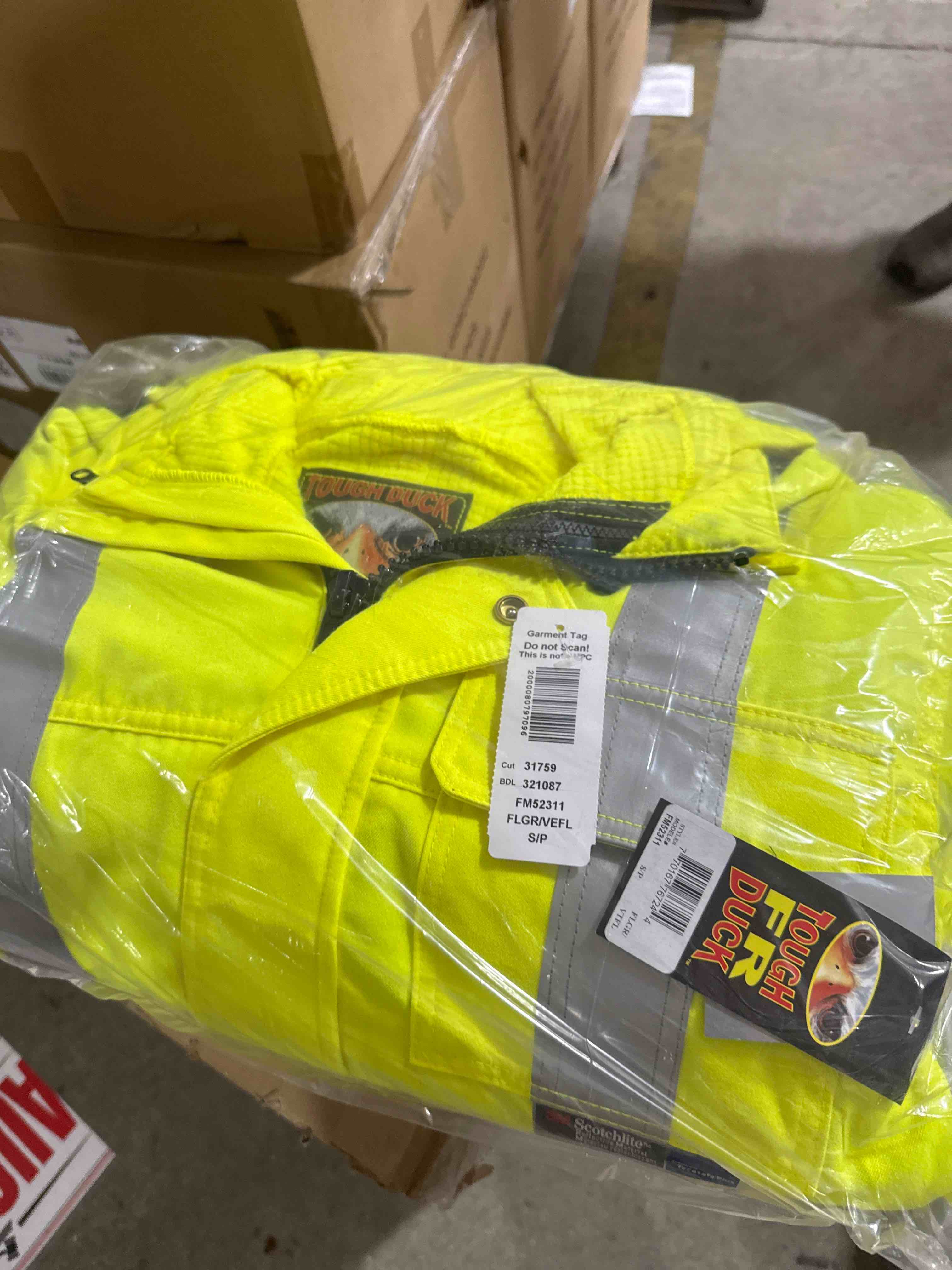 Condition photo showing Brand New for tough duck fr s/p fm52311 flgr/vefl high vis bomber jacket