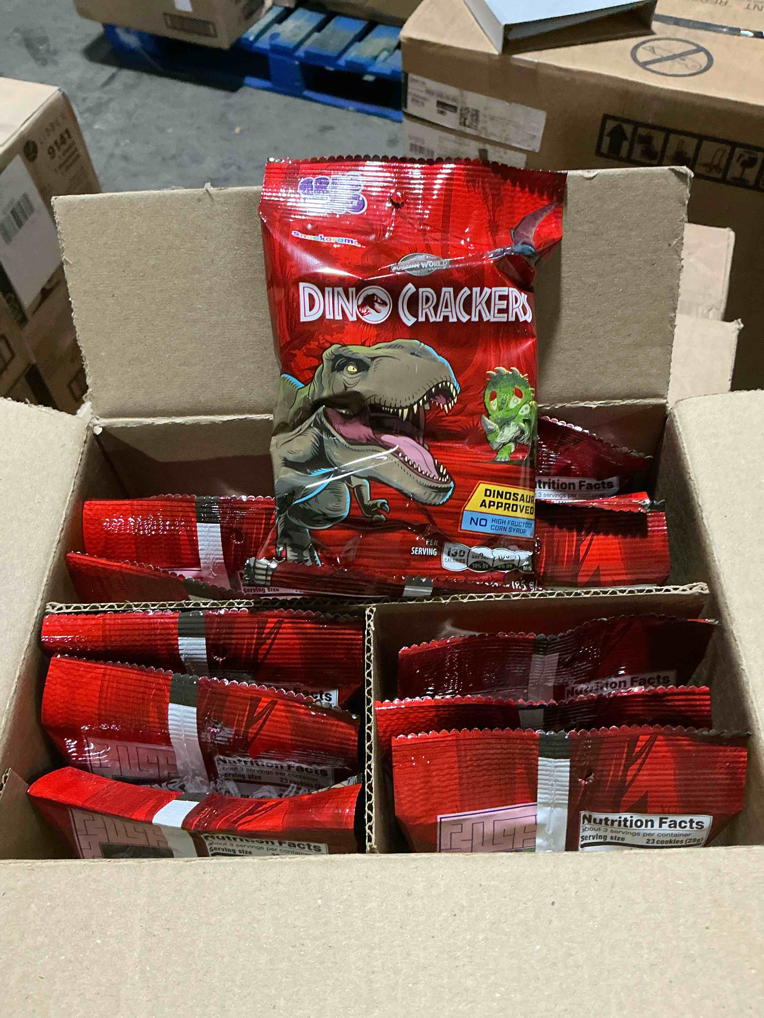 case of 12 Dino crackers, 3 ounce bags