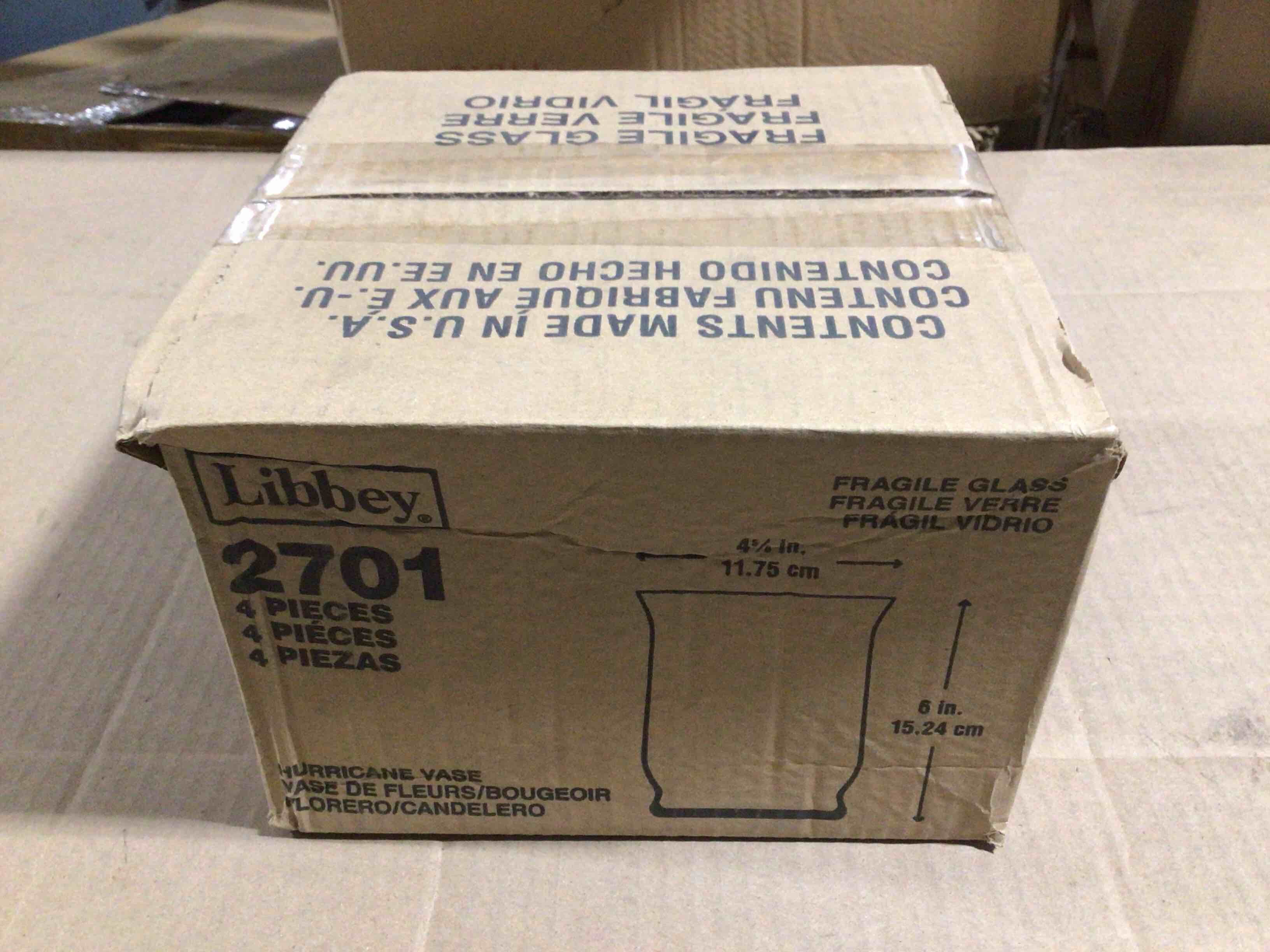 Case of 4 Libbey 6 Inch Hurricane Table Vases 