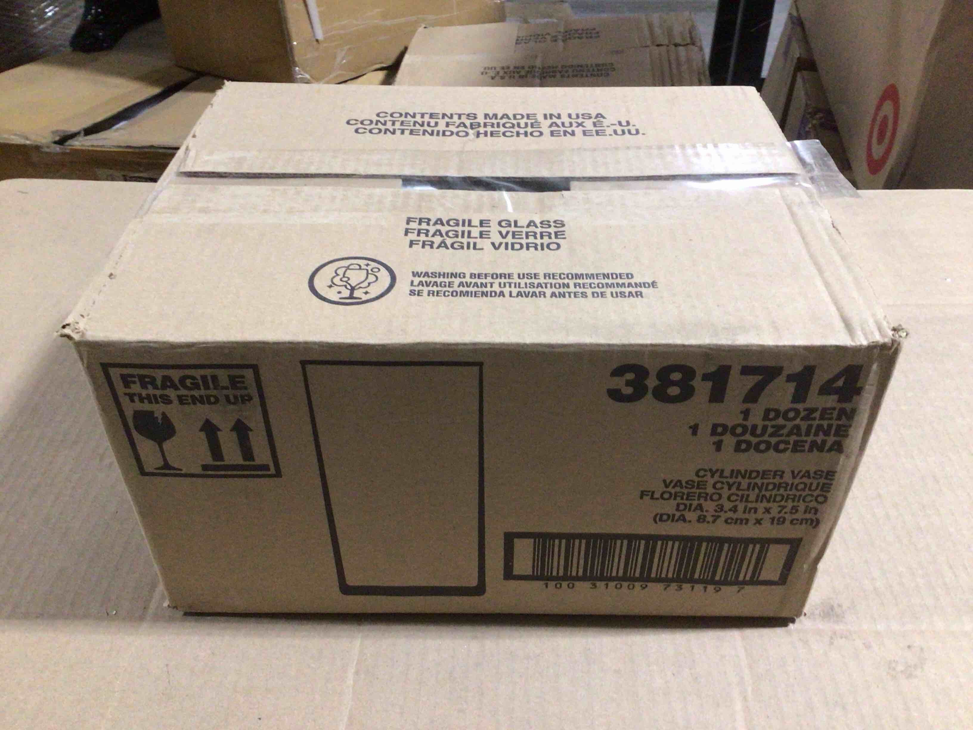 Case of 12 Cylinder Vases, 3.4 Inch X 7.5 Inch 