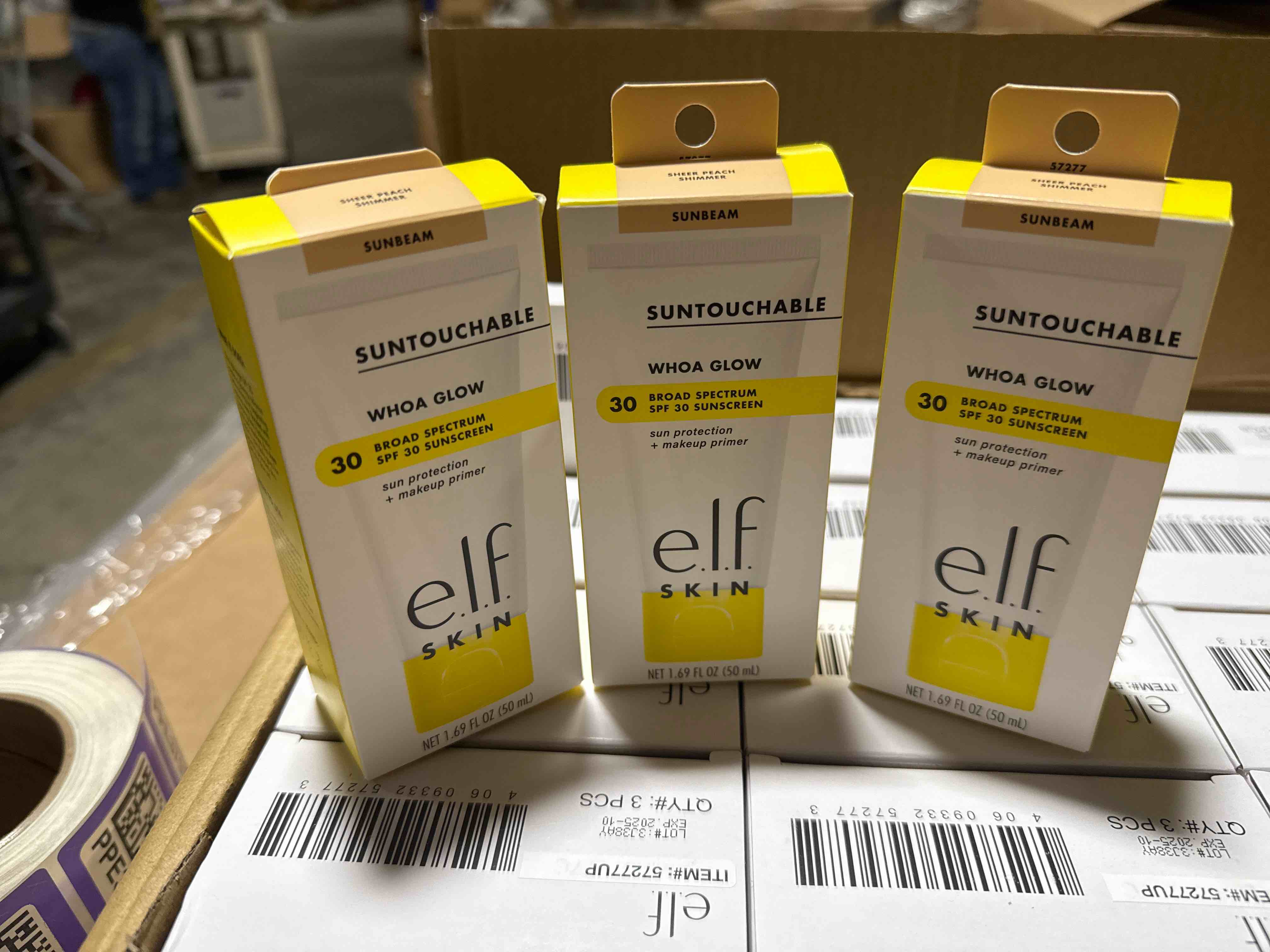 lot of 3 e.l.f. SKIN Suntouchable Whoa Glow SPF 30, Sunscreen & Makeup Primer For A Glowy Finish, Made With Hyaluronic Acid, Vegan & Cruelty-Free, Packaging May Vary, Sunbeam