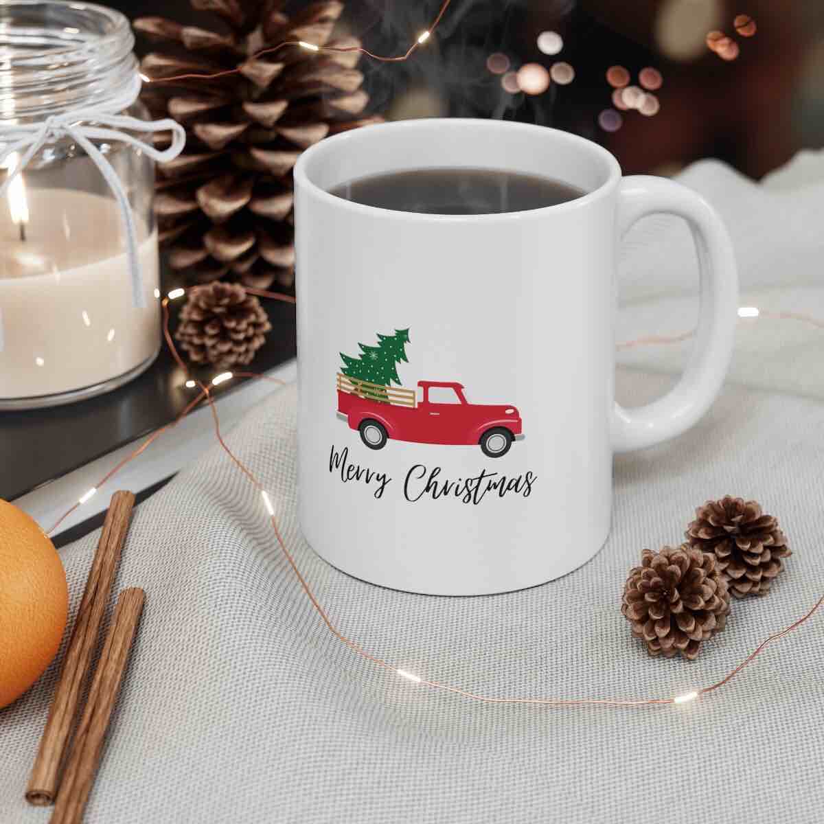 Merry Christmas Red Truck Ceramic Mug 12 fl oz 