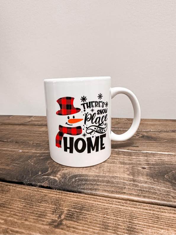 Snowman Ceramic Mug 2 Sided Winter Christmas Theres Snow Place Like Home 12 fl oz