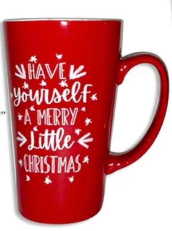 Christmas Mug “Have Yourself A Merry Little Christmas” Red Glass Mug Cup 16 Oz